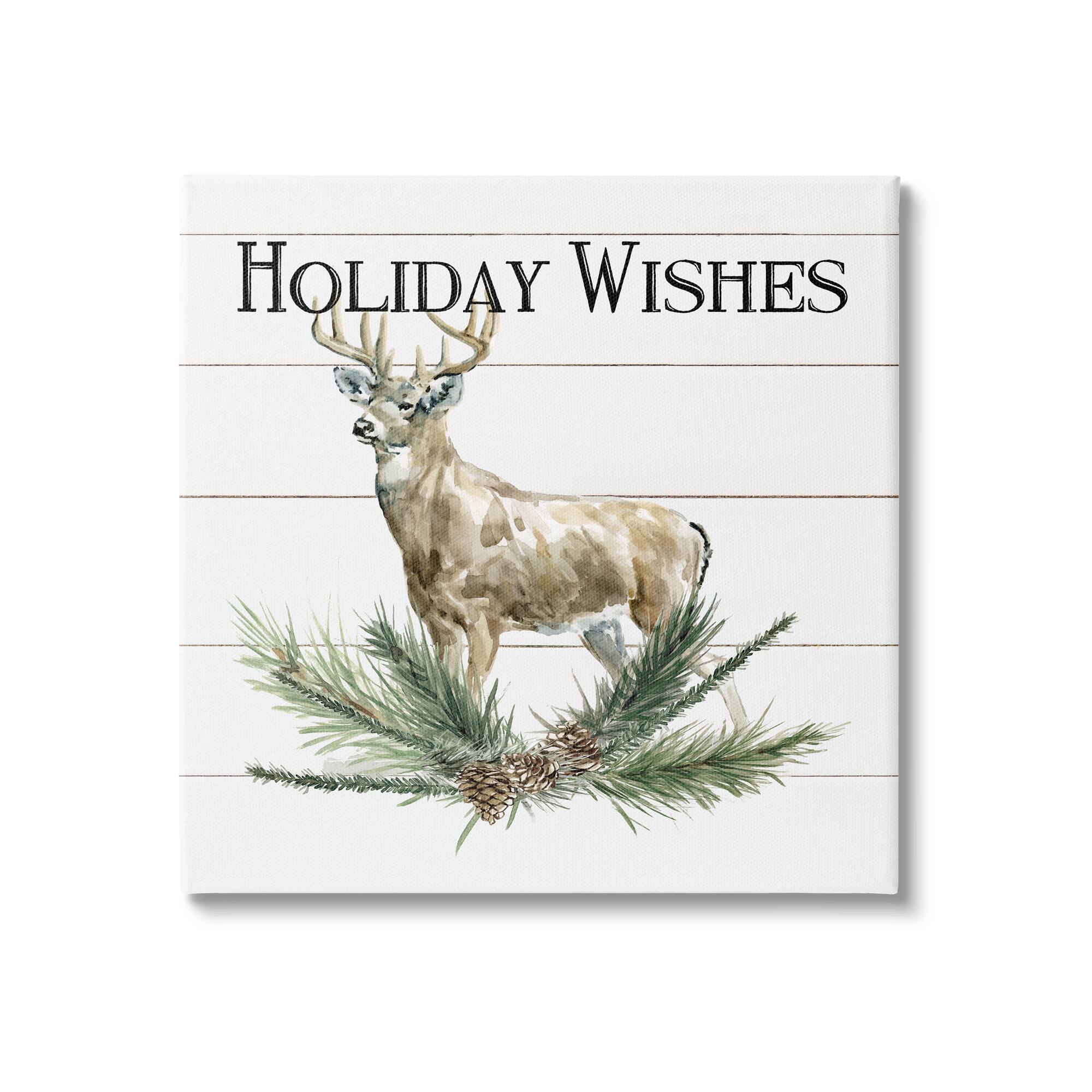 Stupell Industries Holiday Wishes Seasonal Deer Canvas Wall Art