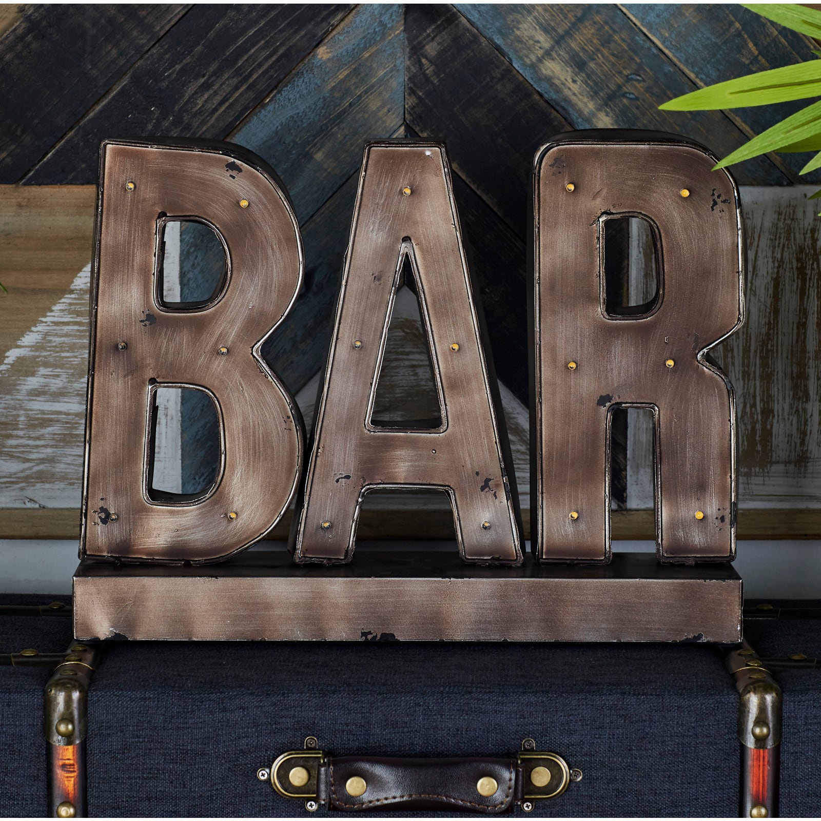 The Novogratz 16&#x27;&#x27; Brown Tin Industrial BAR Sign