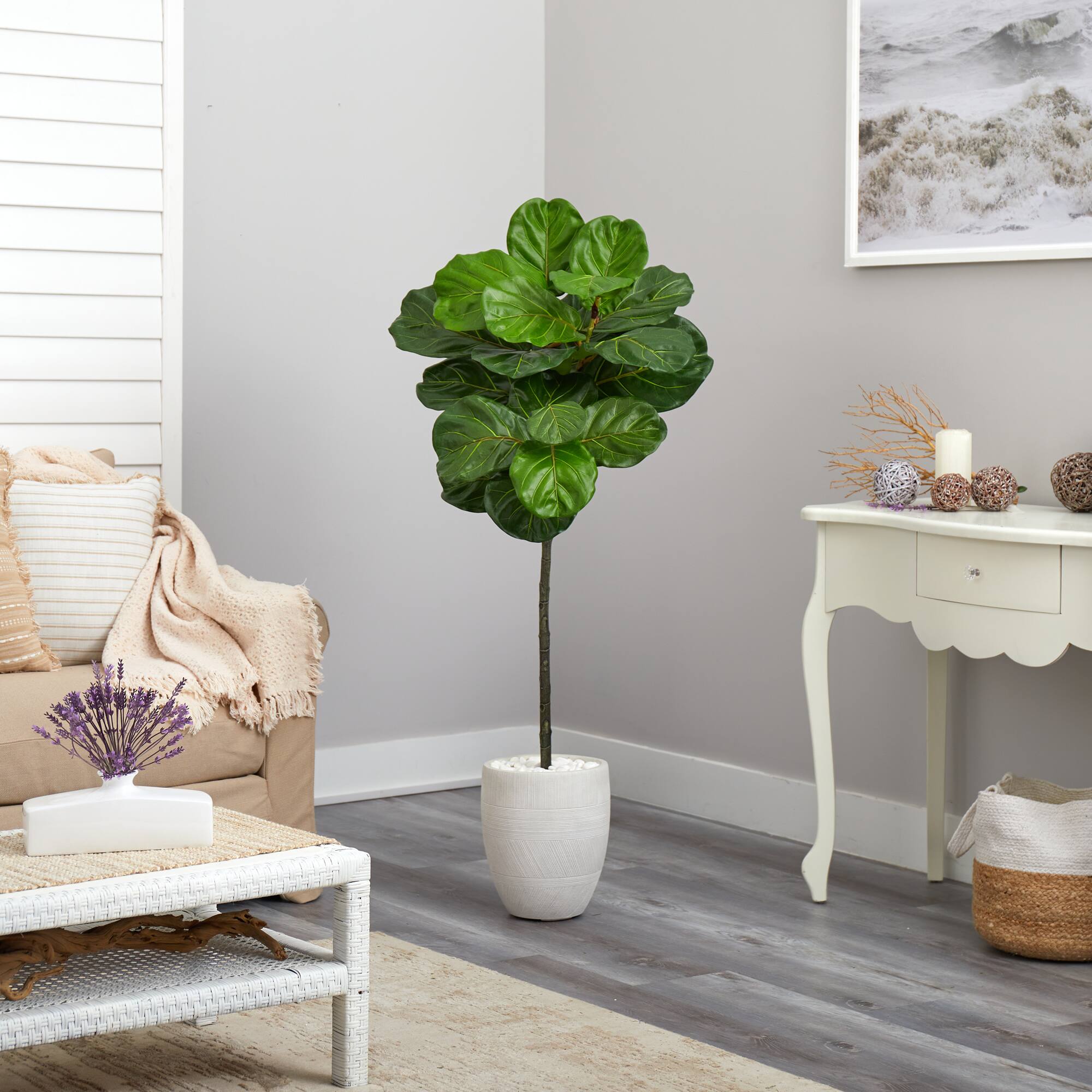 4.5ft. Fiddle Leaf Tree in White Planter Trees & Floor Plants Michaels