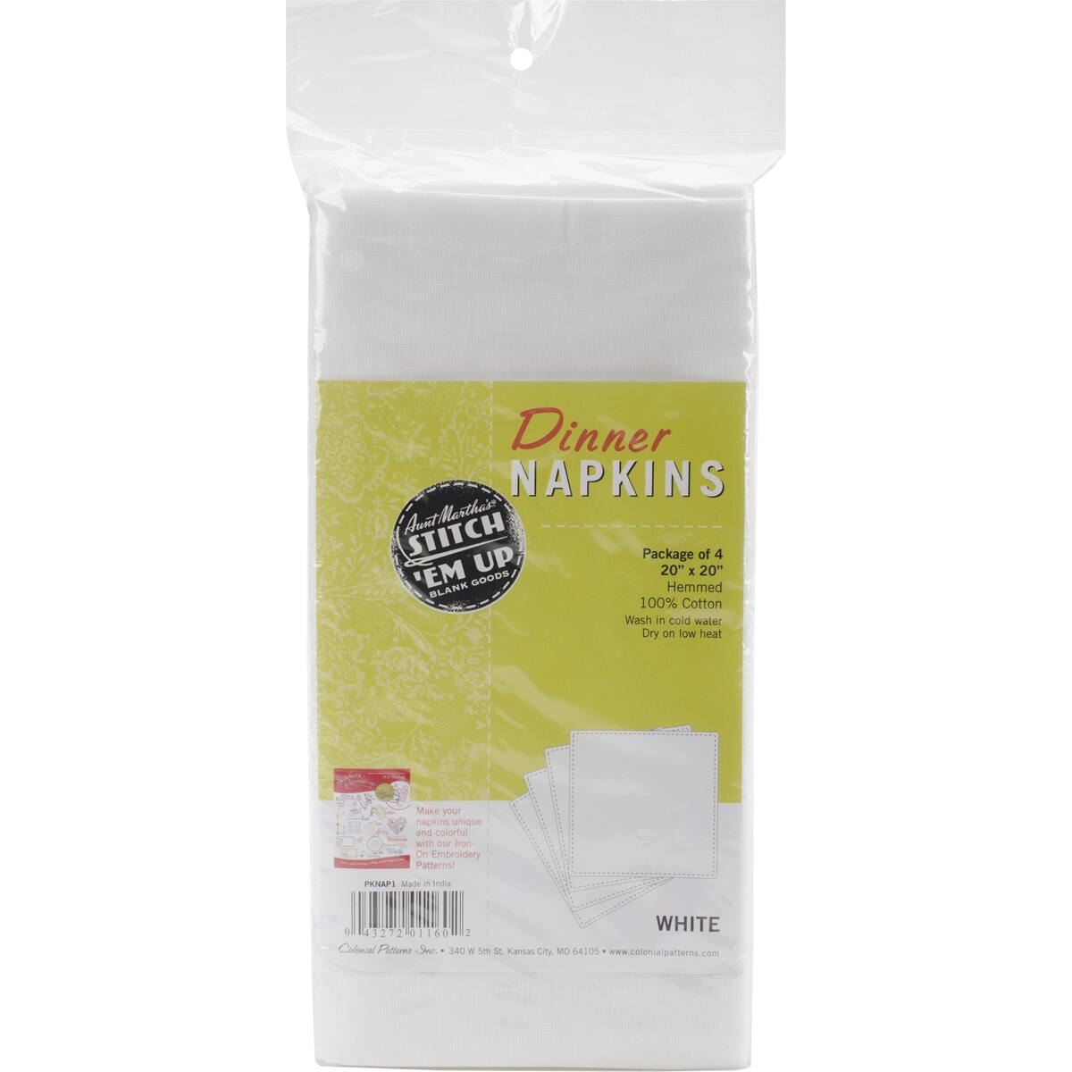 Aunt Martha's® White Stitch 'Em Up Dinner Napkins, 4ct.