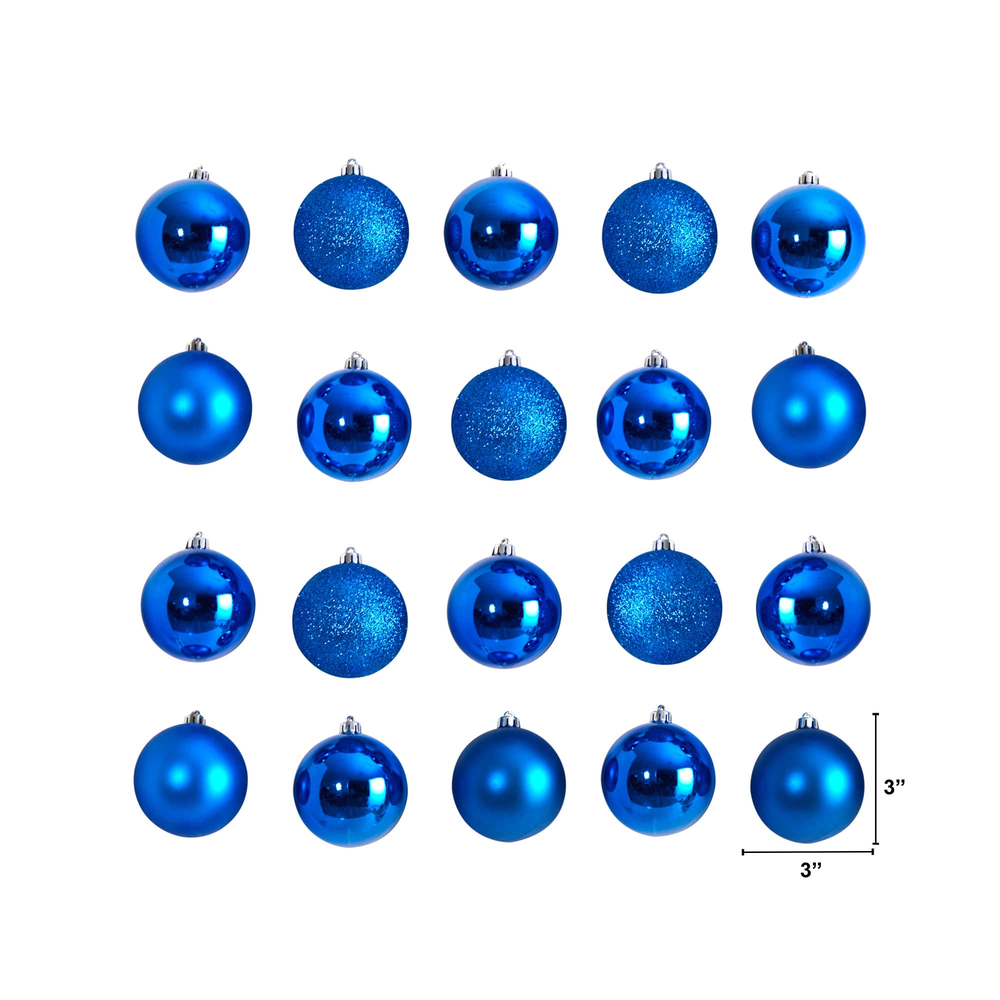 20ct. 3&#x22; Blue Shatterproof Christmas Ornaments