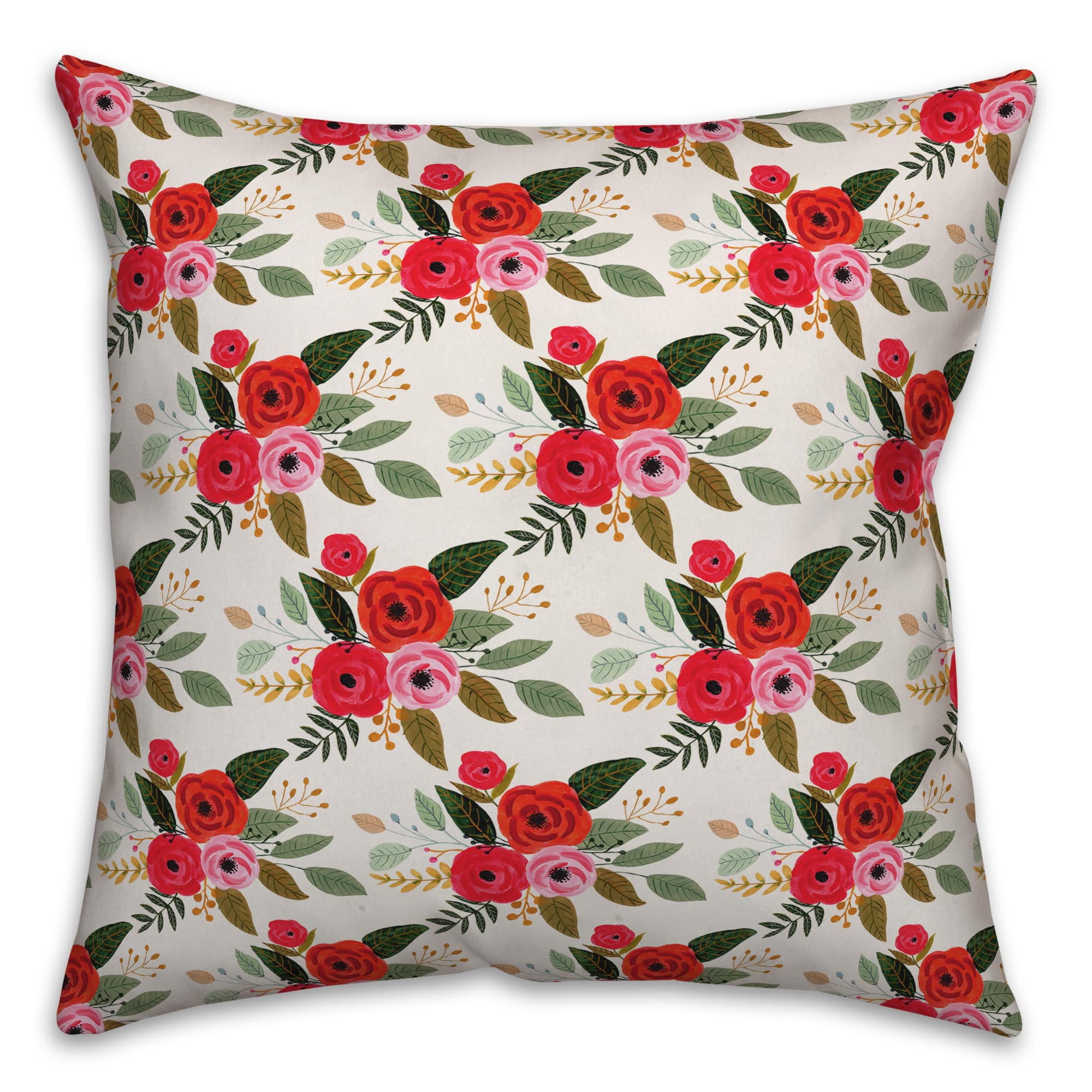 Red Floral Pattern Throw Pillow