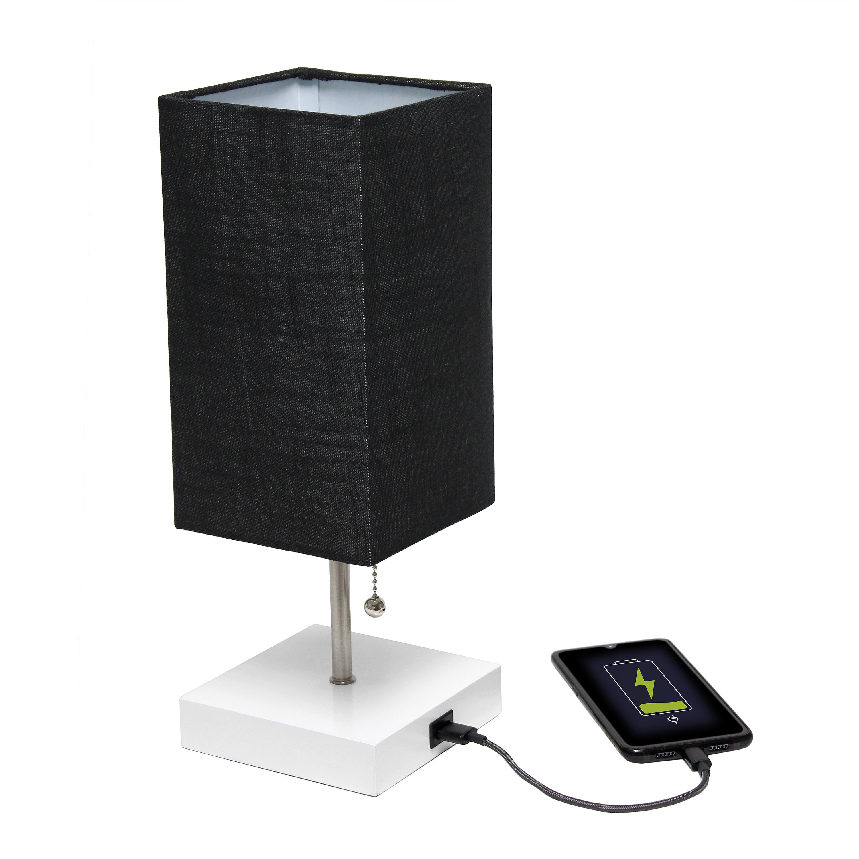 Simple Designs 14.5&#x22; Rectangle Shade White Base Lamp with USB Charging Port