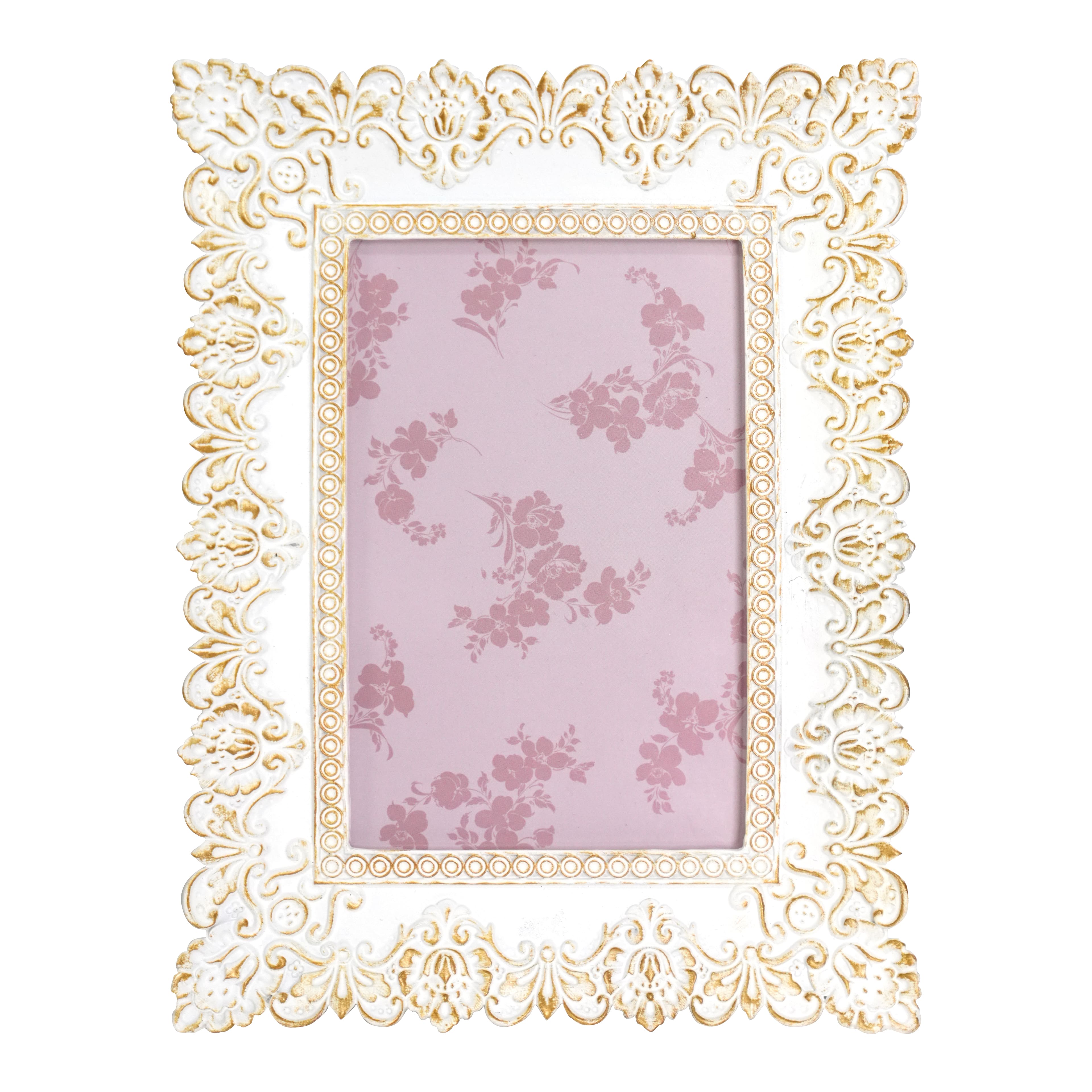 Just Jane 4&#x22; x 6&#x22; White &#x26; Gold Lace Frame by Studio D&#xE9;cor&#xAE;