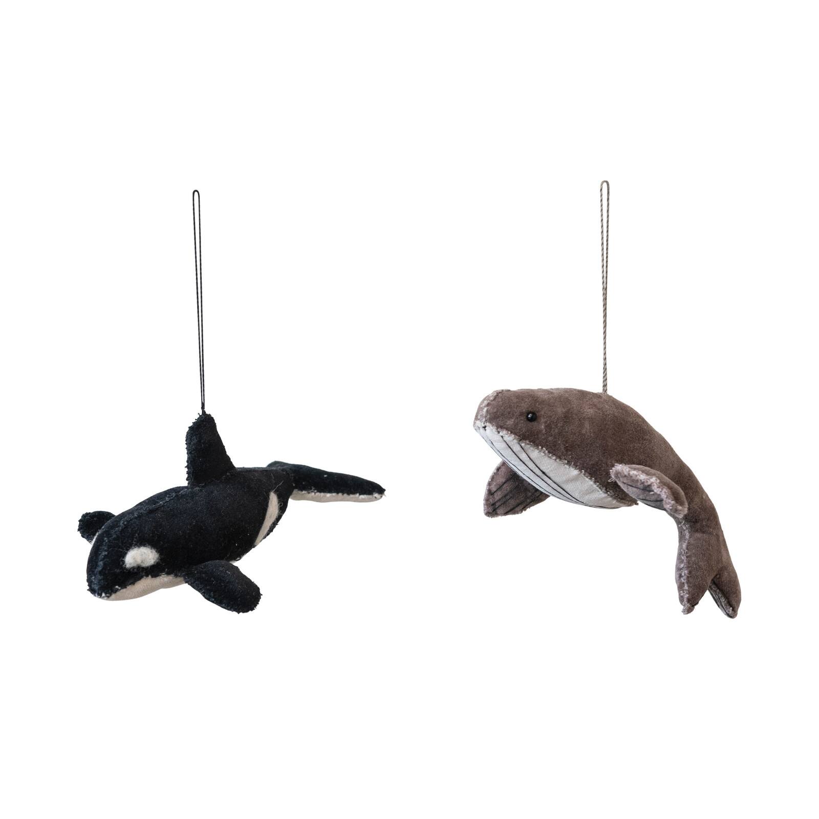 Hello Honey&#xAE; 2 Pack 7&#x22; Whale Cotton Velvet Ornaments