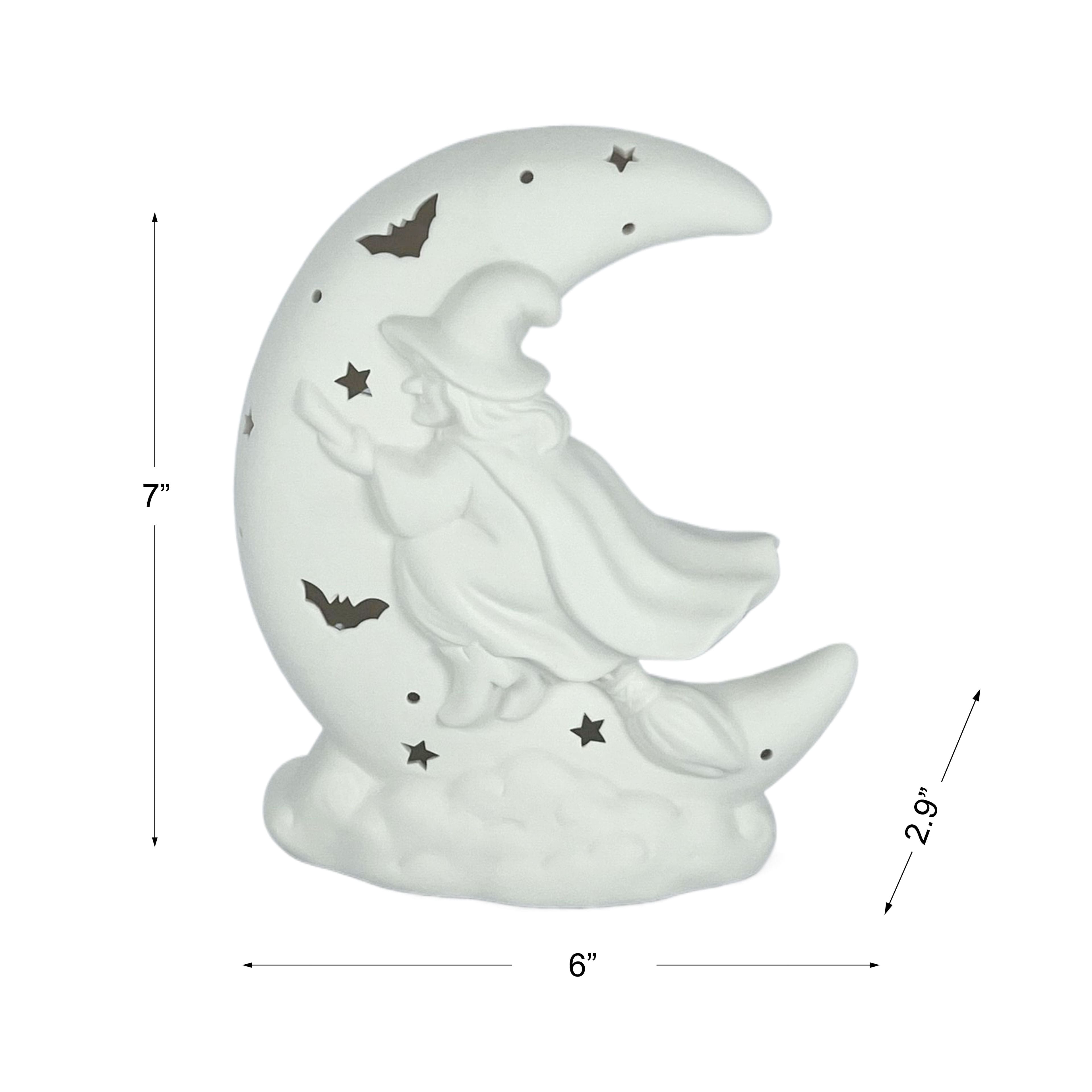 7&#x22; DIY Ceramic LED Witch &#x26; Moon D&#xE9;cor by Make Market&#xAE;