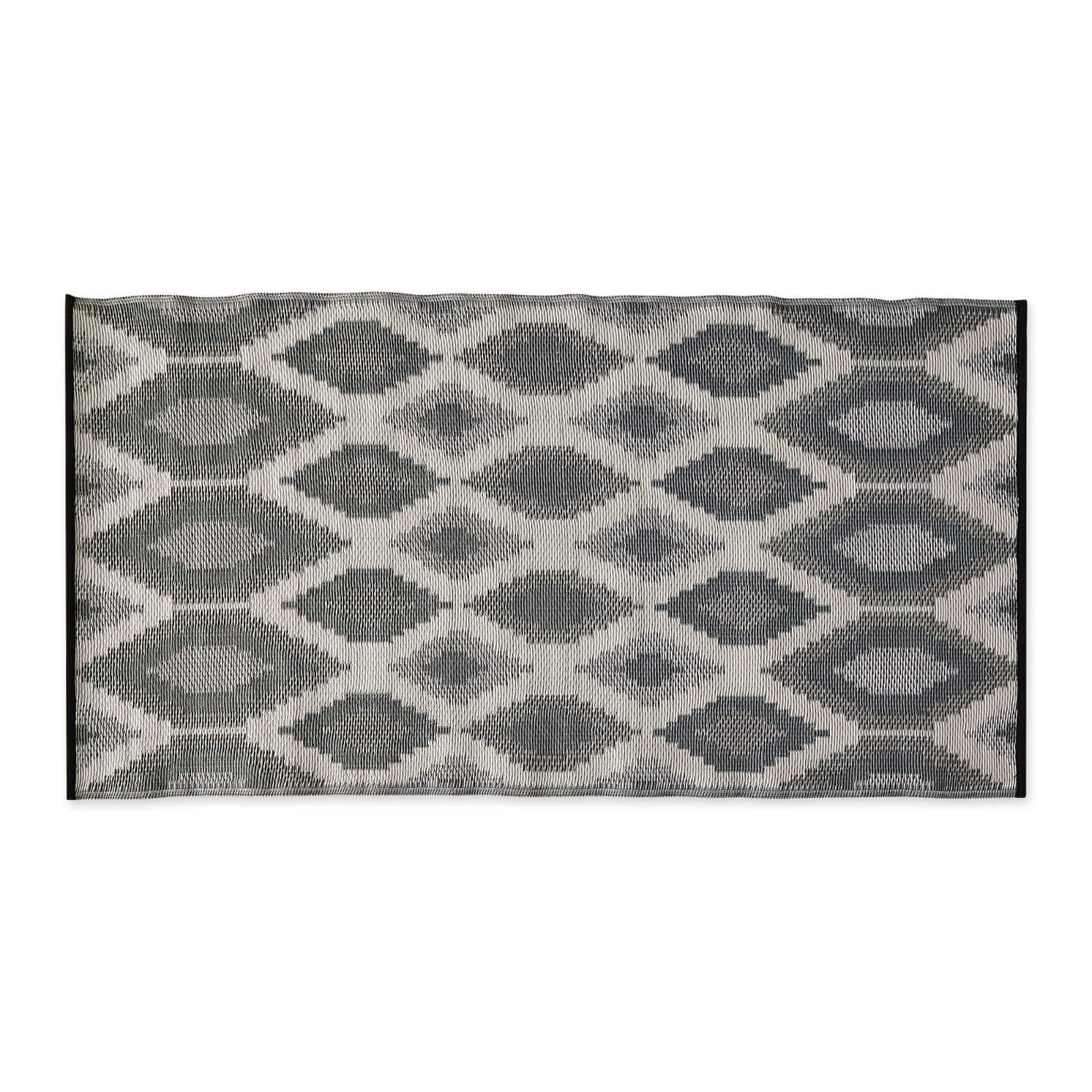 Black and Gray Ikat Outdoor Floor Runner 3ft. x 6ft.