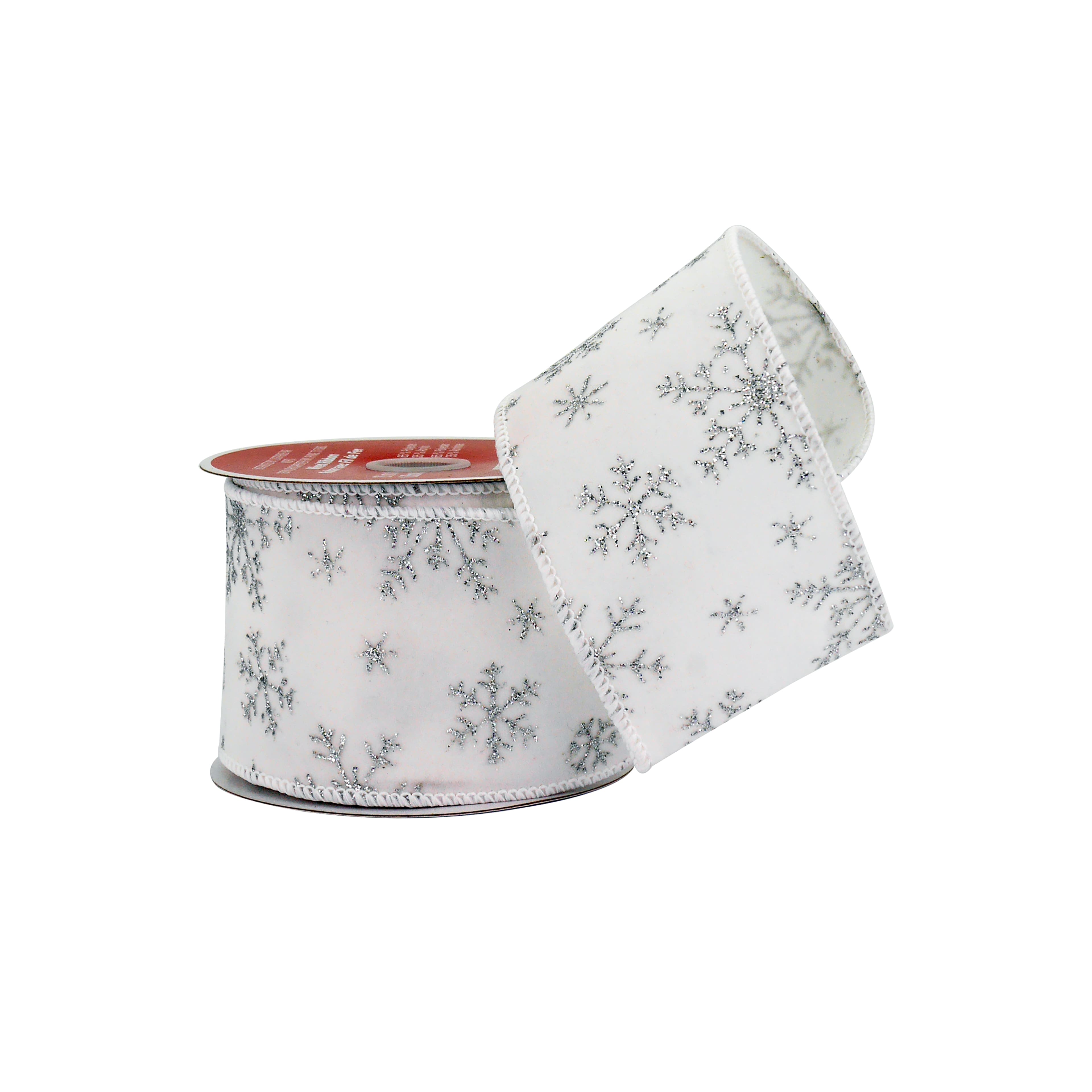 2.5&#x22; x 20ft. Silver Snowflake White Taffeta Wired Ribbon by Celebrate It&#xAE;