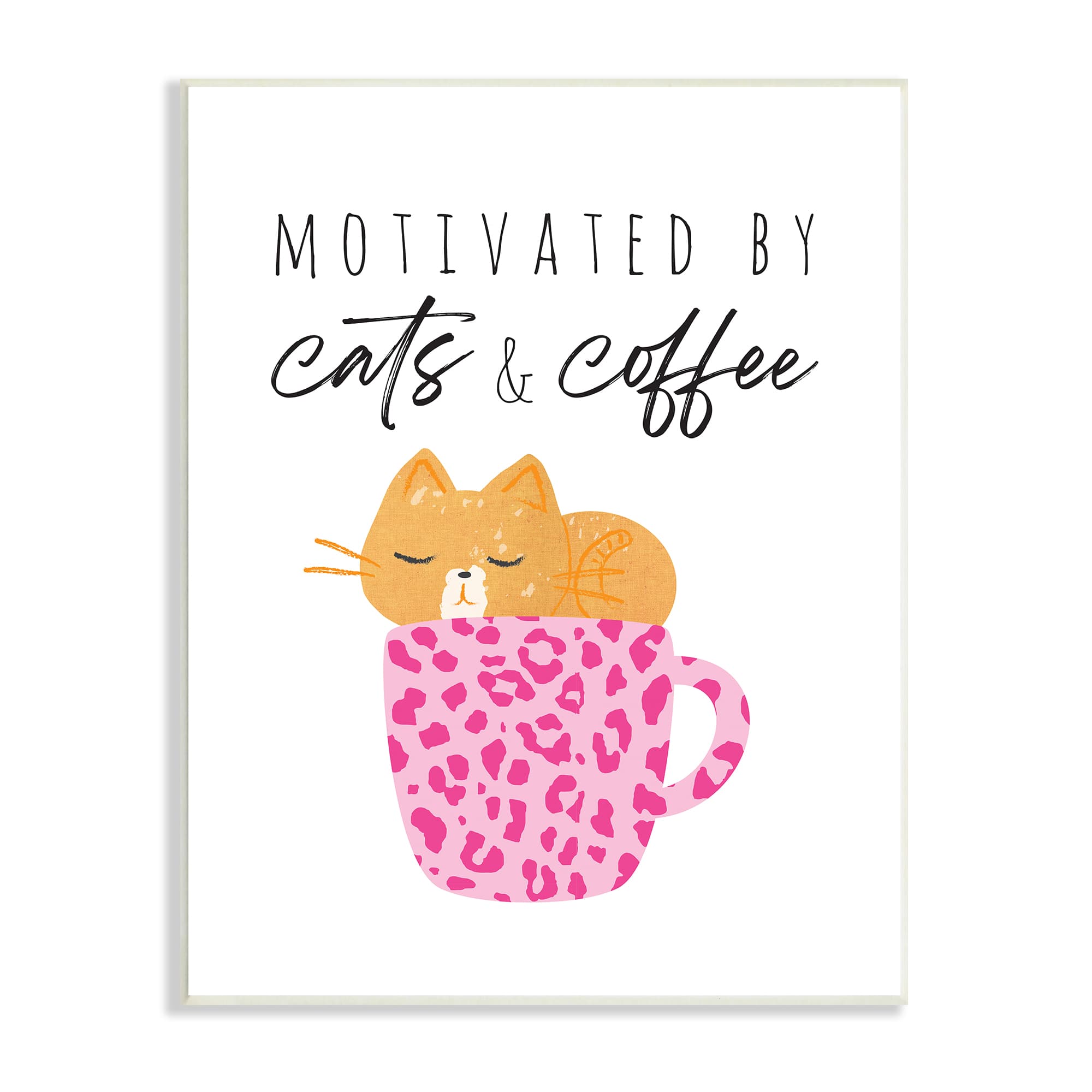 Stupell Industries Cats and Coffee Motivation Pink Cheetah Print Mug Wall Plaque