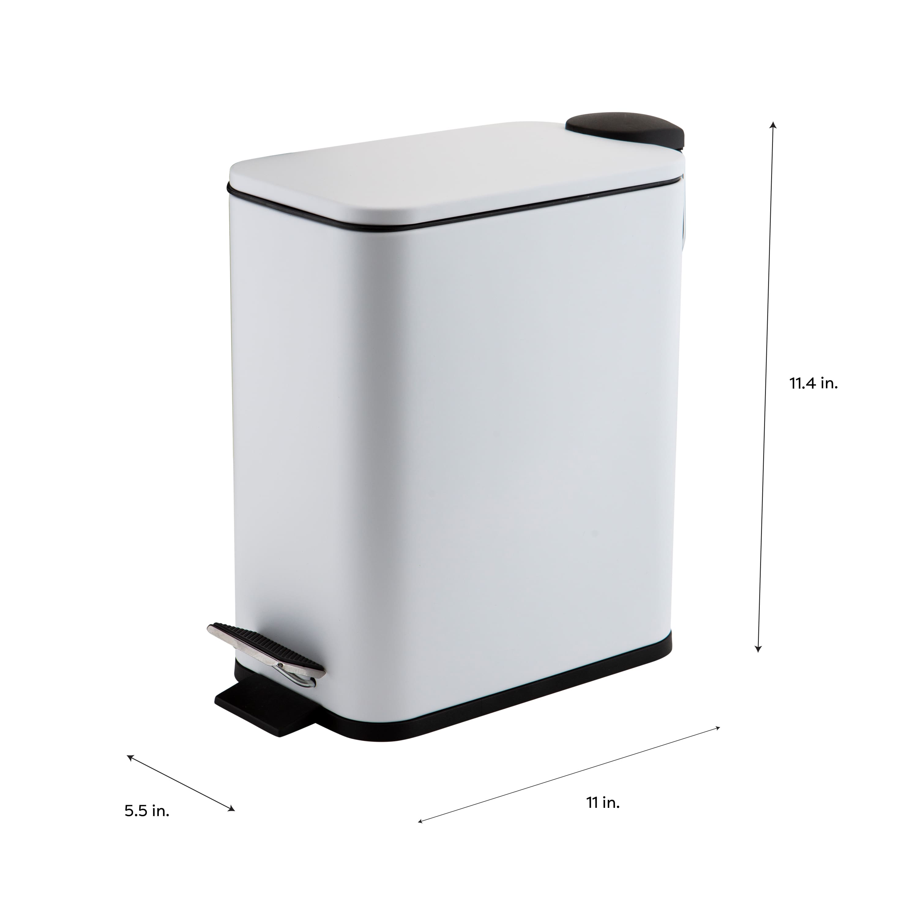 Simplify White 5L Slim Rectangular Pedal Trash Bin with Soft Close Lid