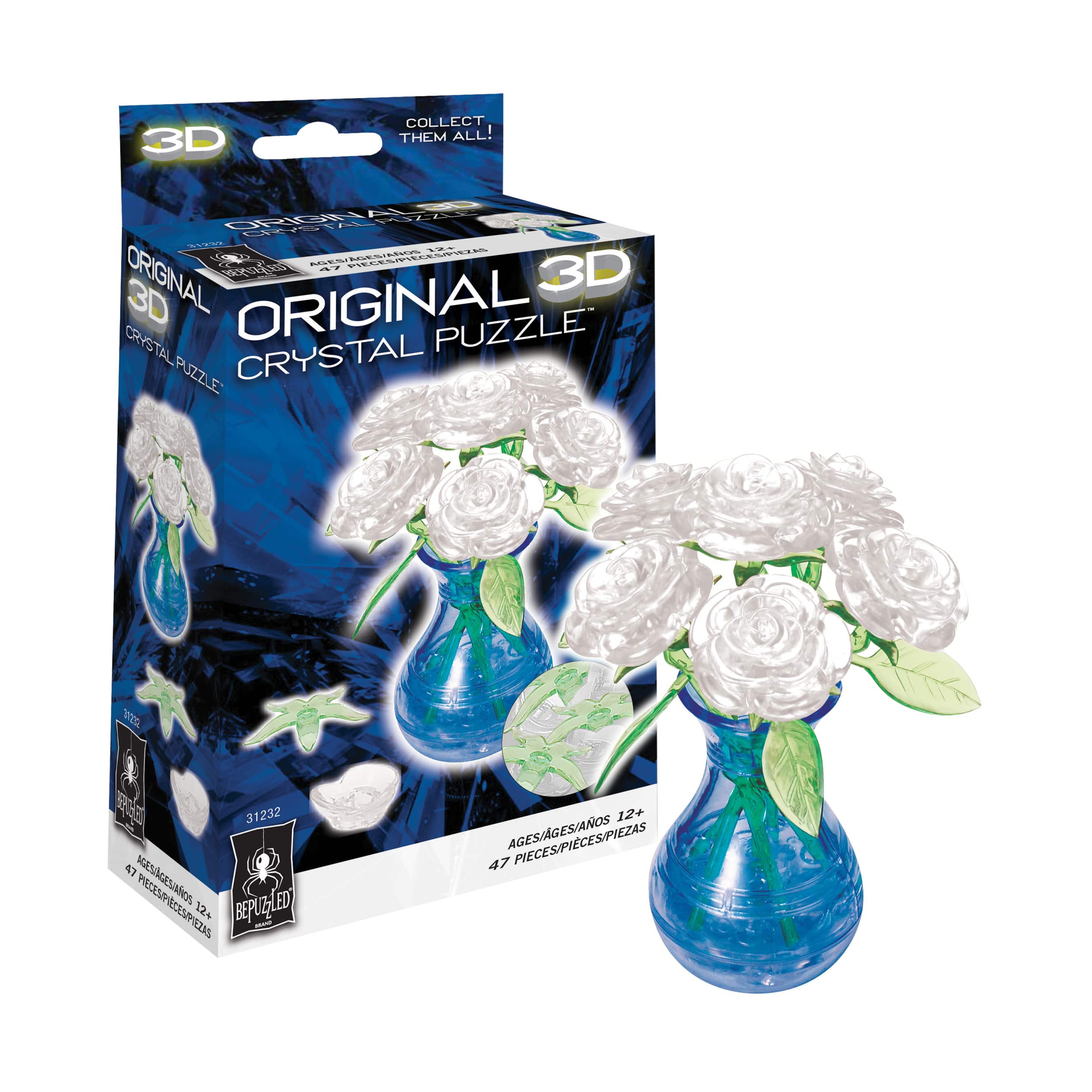 3D Crystal Puzzle - Roses in a Vase (White): 47 Pcs | Michaels