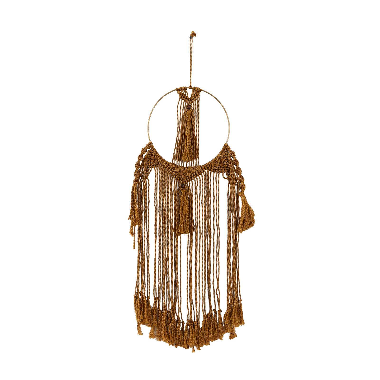 Brown Fabric Intricately Weaved Macrame Wall Decor with Beaded Fringe Tassels 10" x 1" x 38"