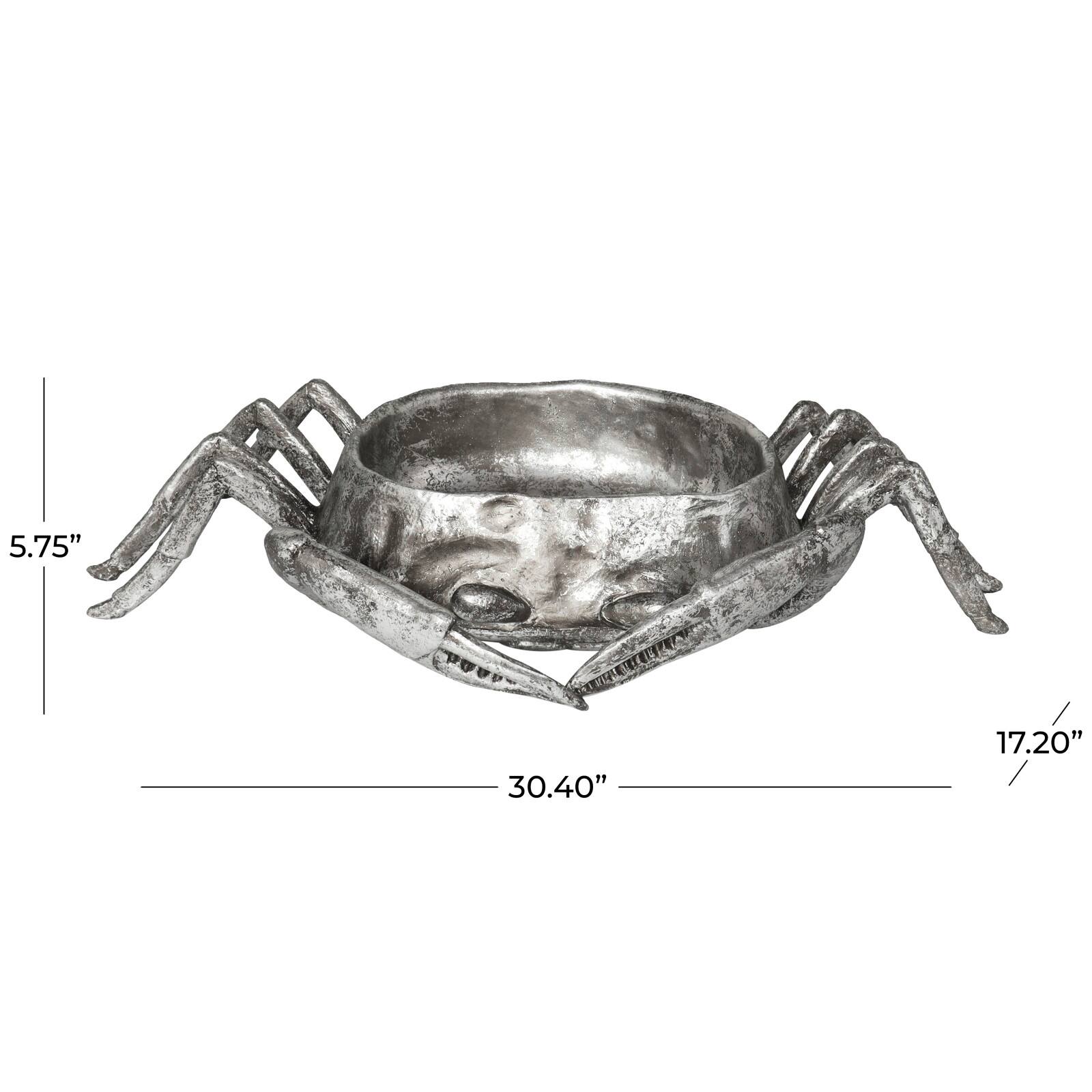 30" Silver Polystone Crab Weathered Decorative Bowl