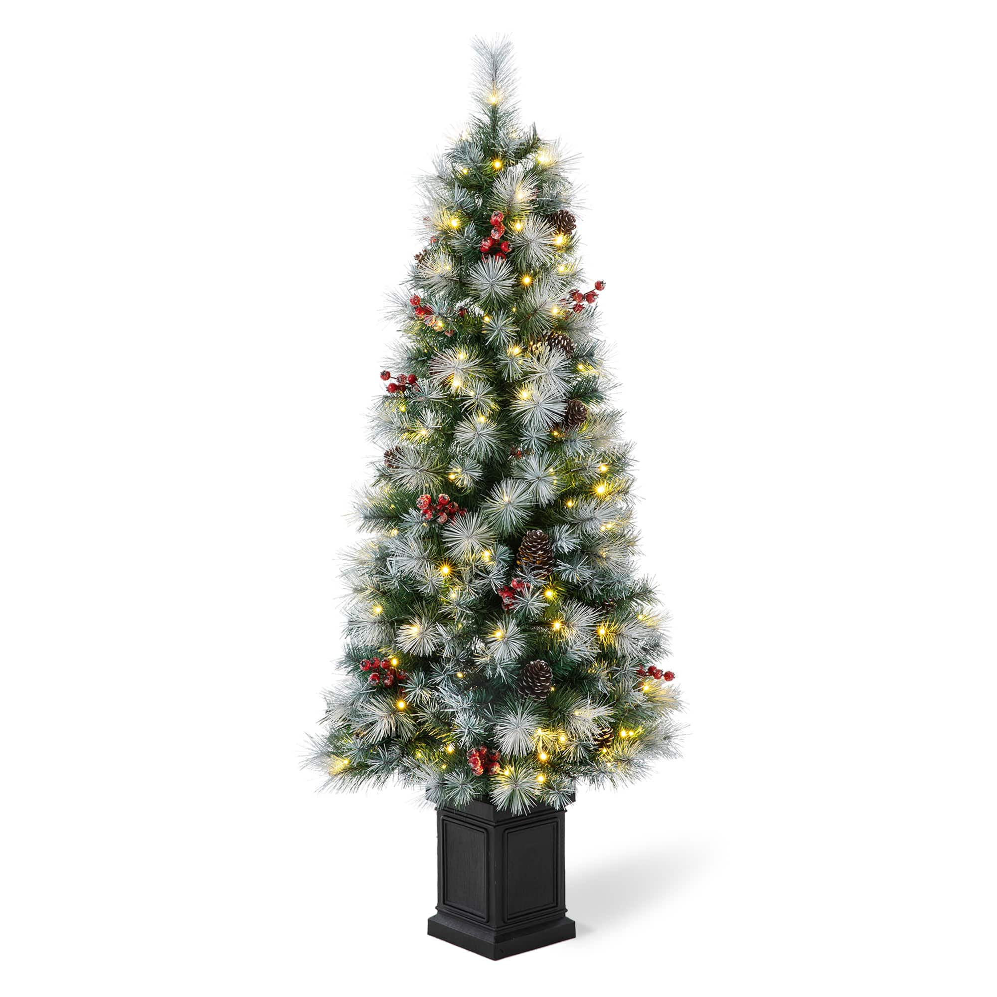 5ft. Pre-Lit Pine Artificial Christmas Porch Tree, Warm White LED Lights