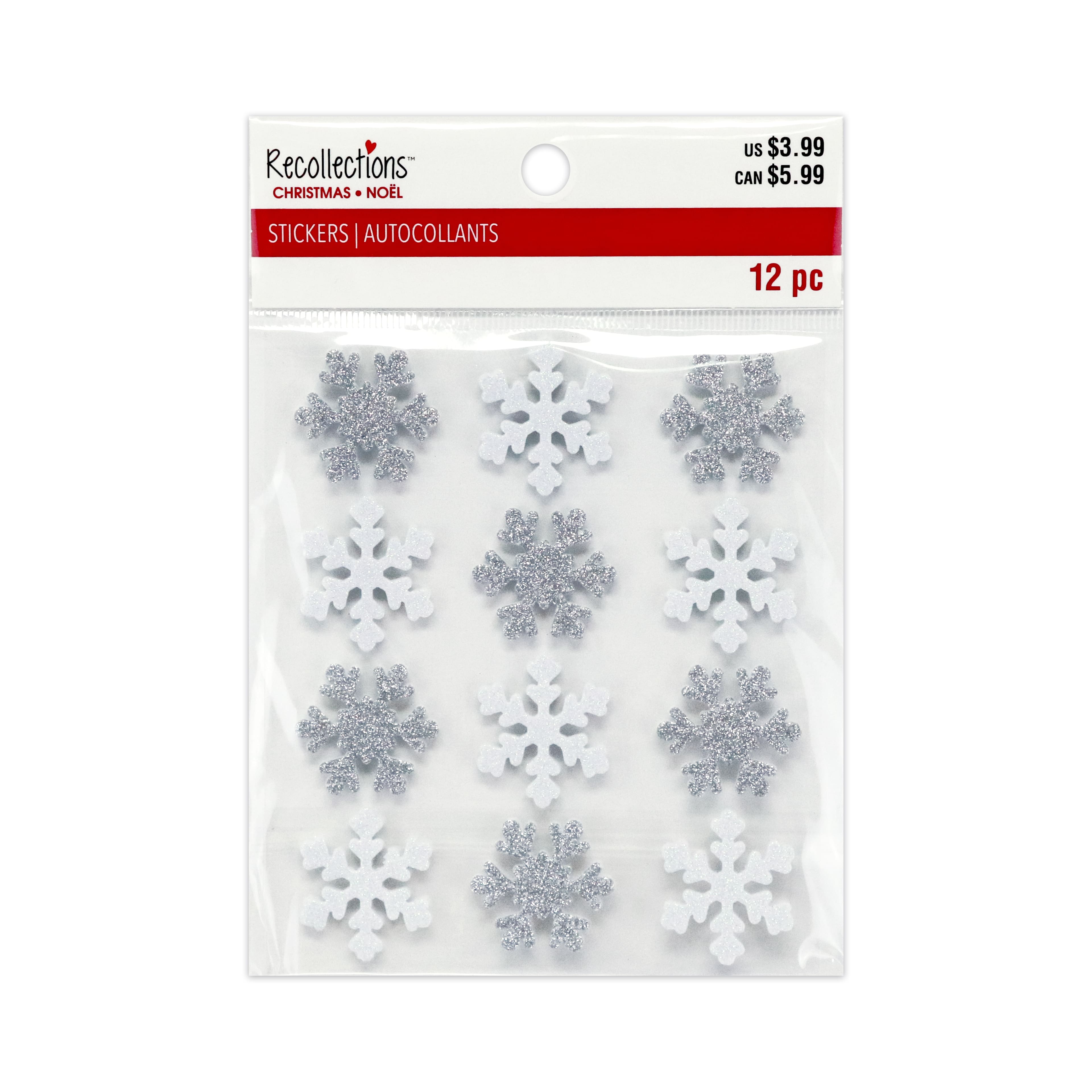 White &#x26; Silver Glitter Snowflake Dimensional Stickers by Recollections&#x2122;