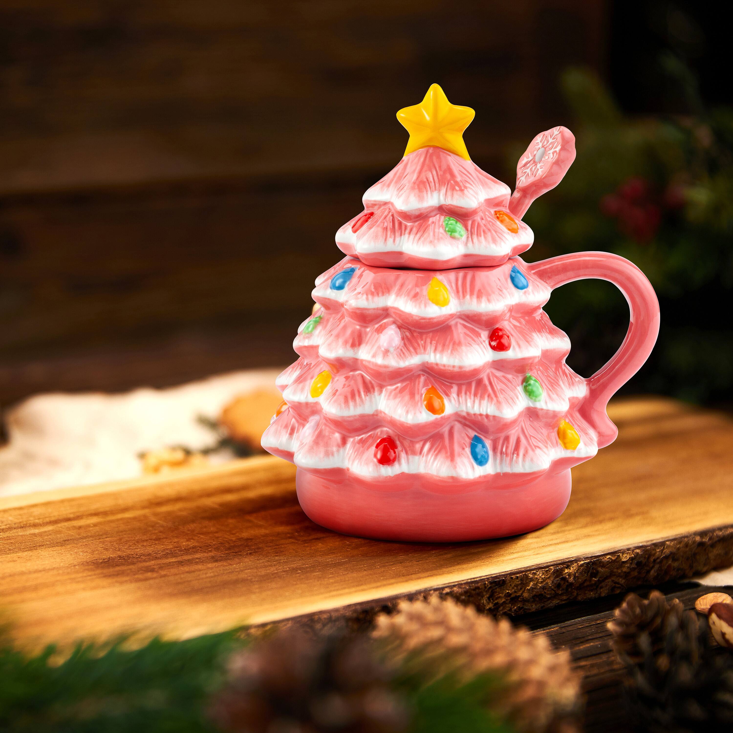 Pink Lidded Nostalgic Tree Mug with Spoon