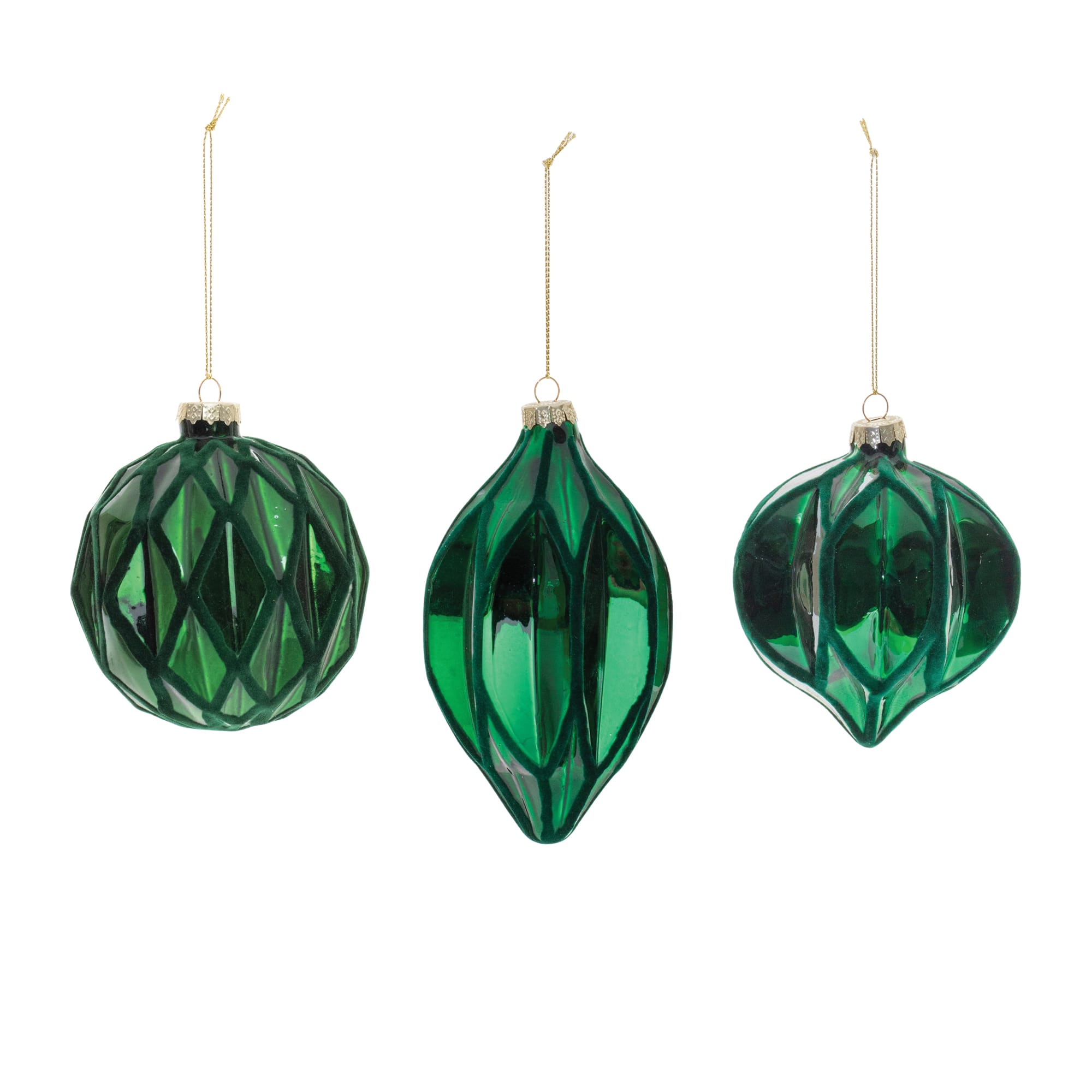 6 Pack Green Textured Harlequin Glass Ornaments