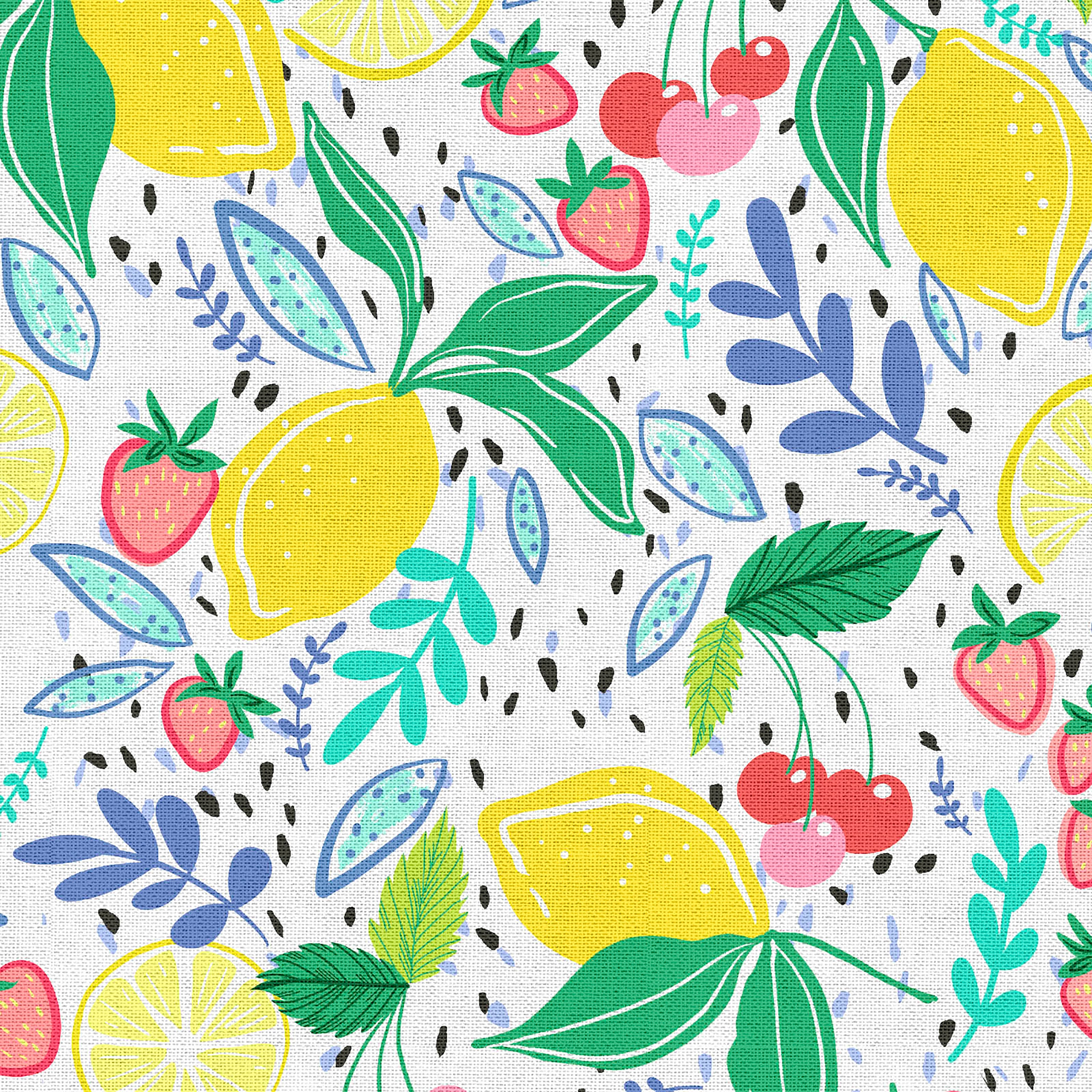 Fabric Editions White Mixed Fruits Cotton Fabric