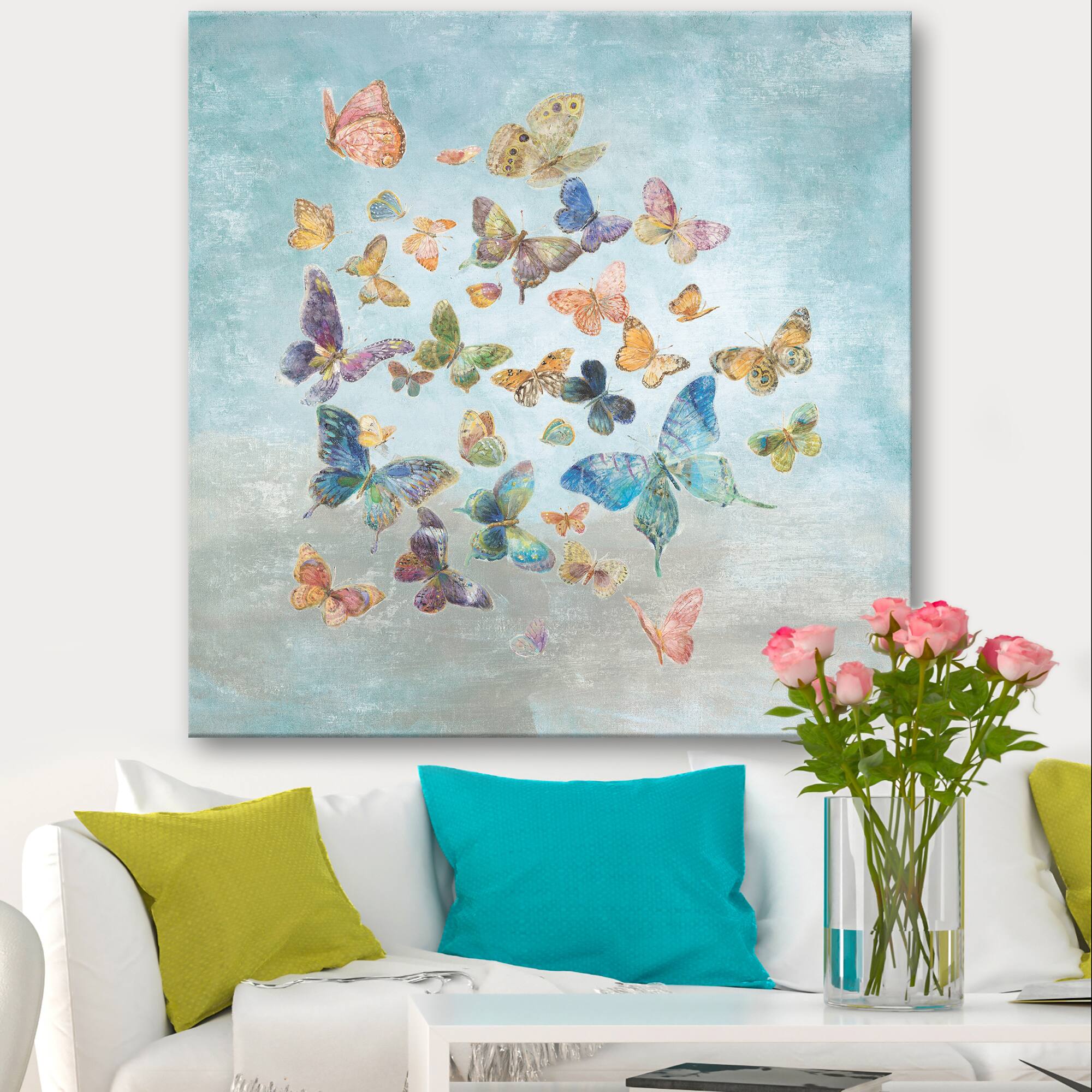 Designart - Butterflies Dancing I - Wildlife Canvas Artwork