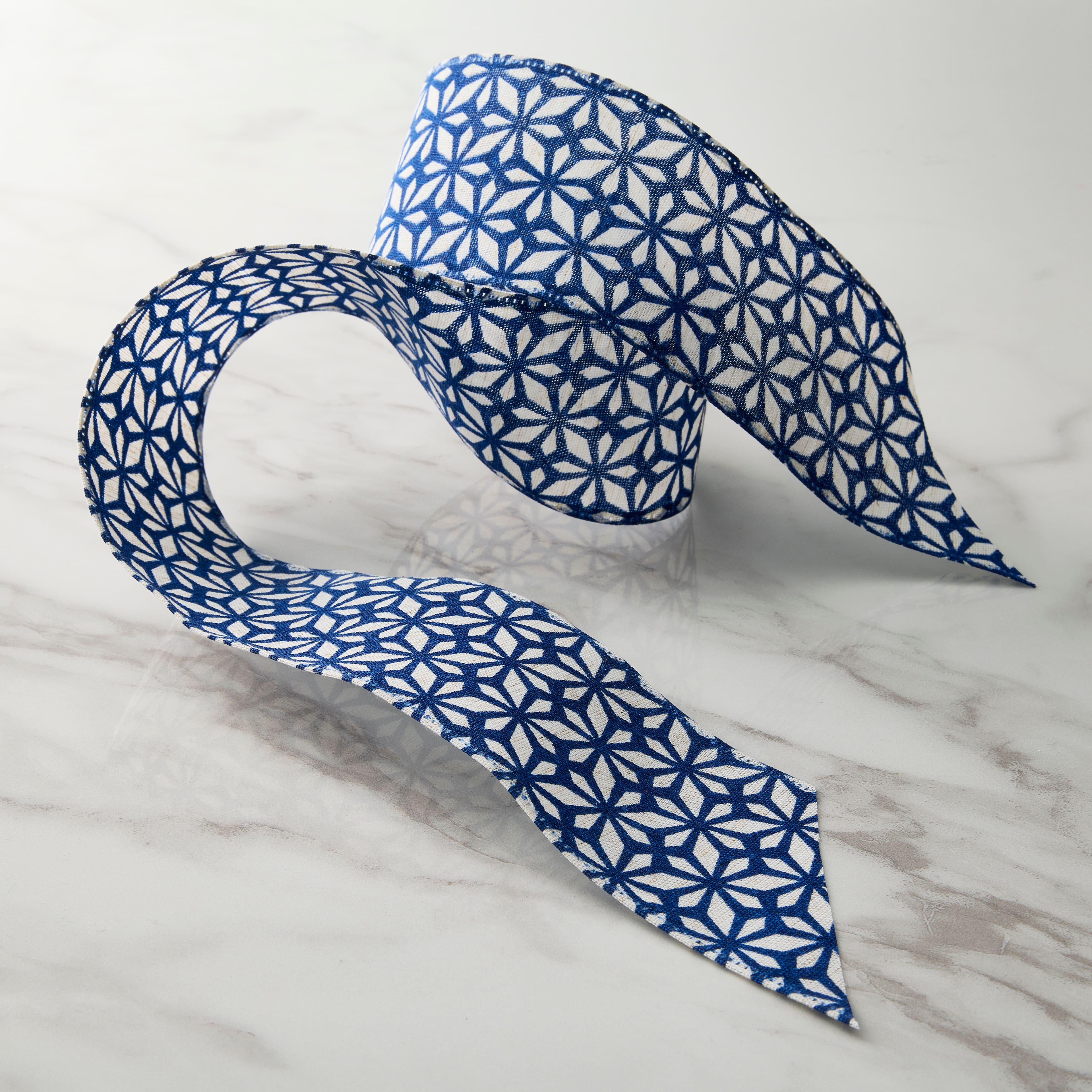 2.5&#x22; x 3yd. Blue Geometric Chinoiserie Wired Edge Ribbon by Celebrate It&#x2122;