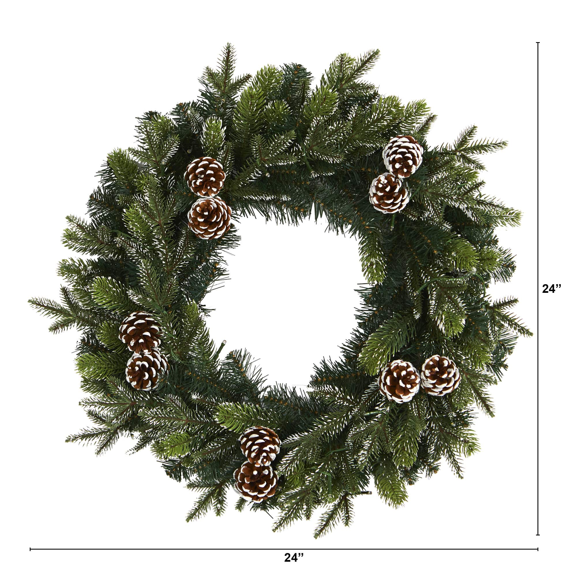 24&#x22; Pre-Lit Snowed Pinecone Artificial Christmas Wreath