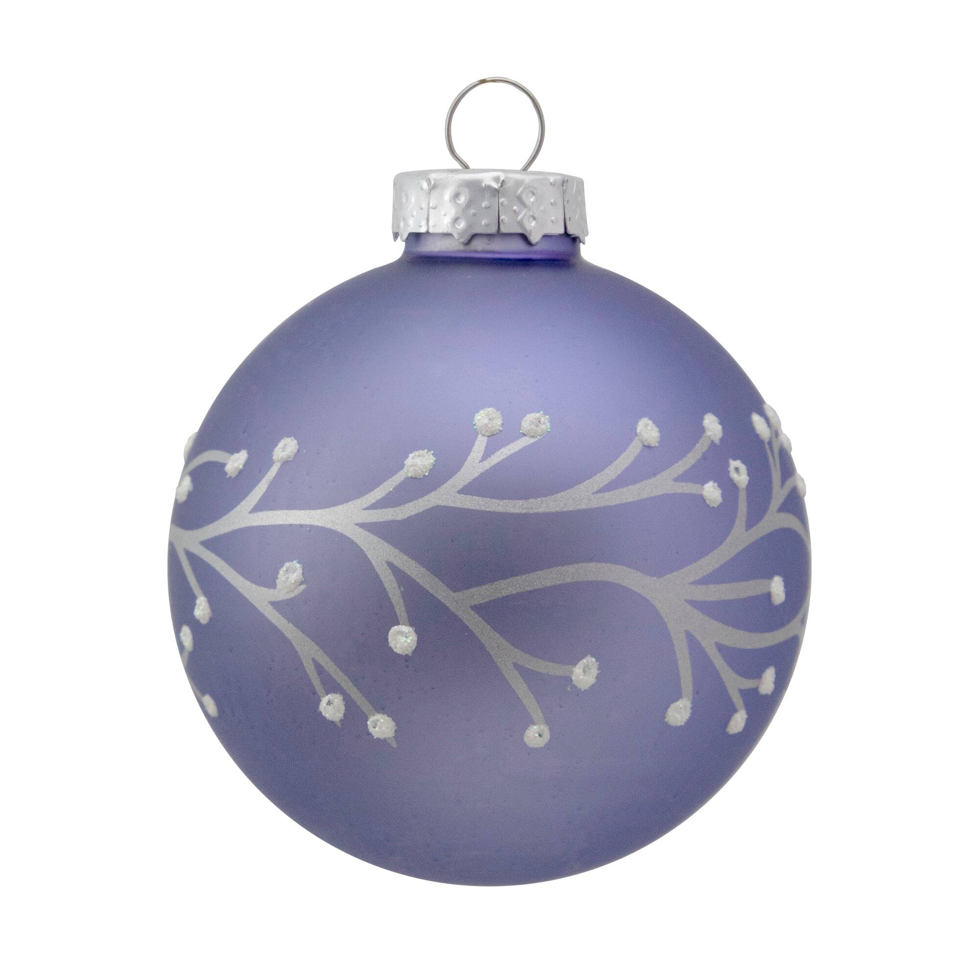 4ct. 2.5" Matte Purple Glass Ball Ornaments with Branch Design