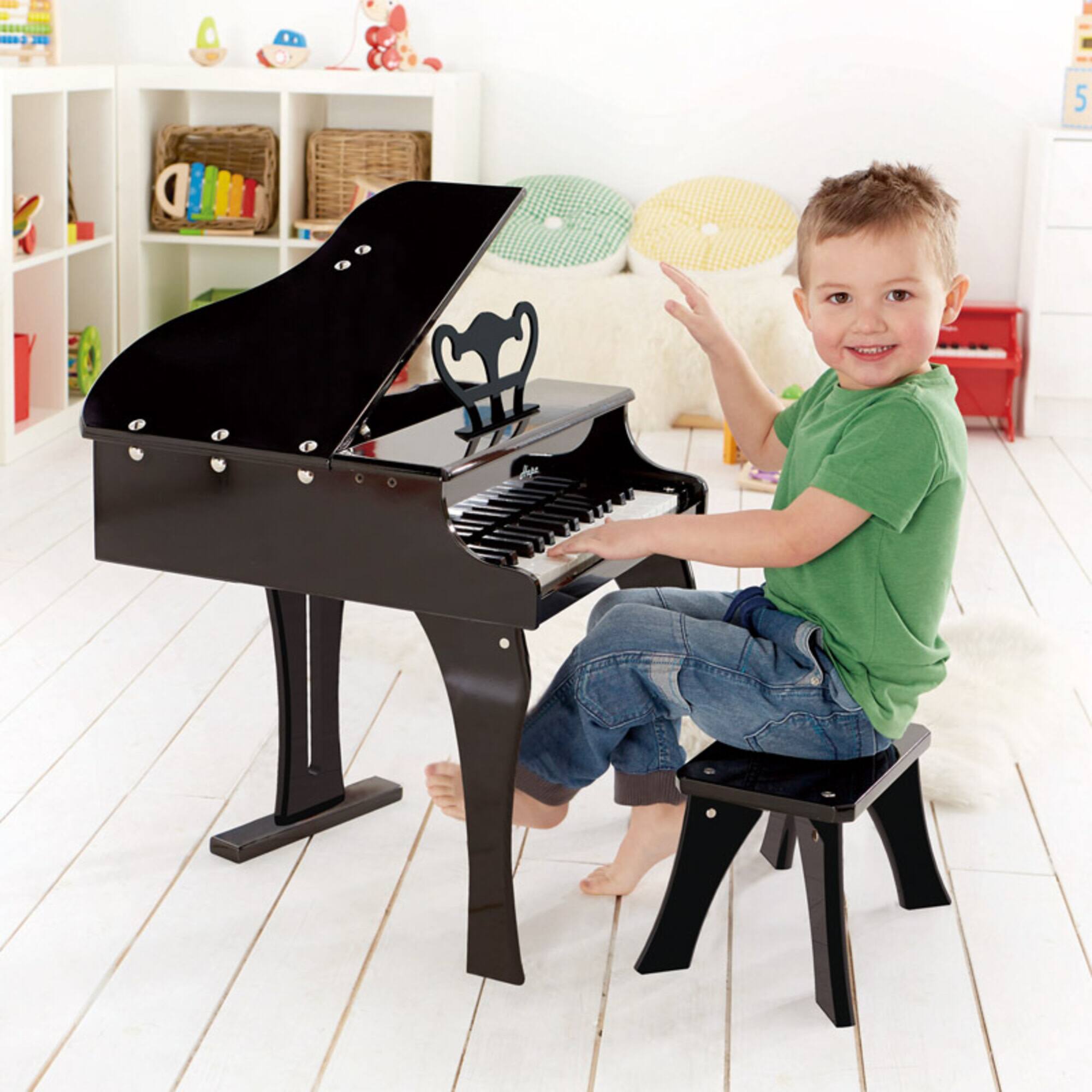 Hape Happy Grand Piano Black Wooden Musical Instrument