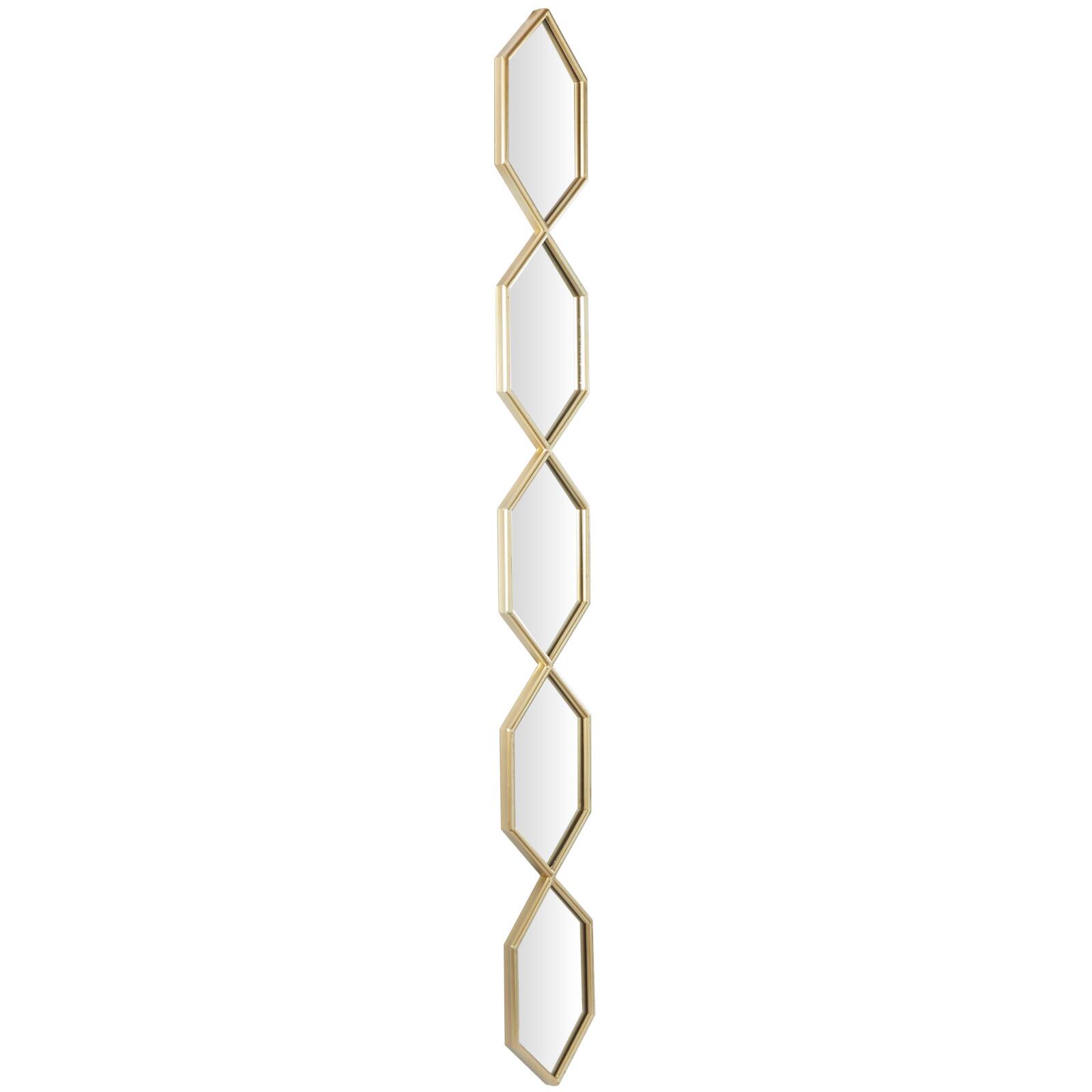 Gold Metal Slim Stacked Chain 5 Layer Wall Mirror with Trellis Pattern 7" x 1" x 59"