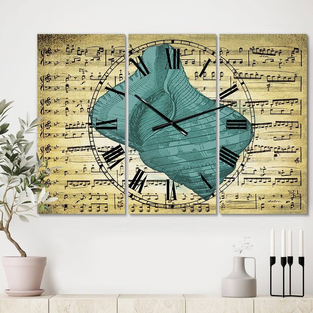 Designart Nautical & Coastal Blue Sea 3 Panel Oversized Wall Clock