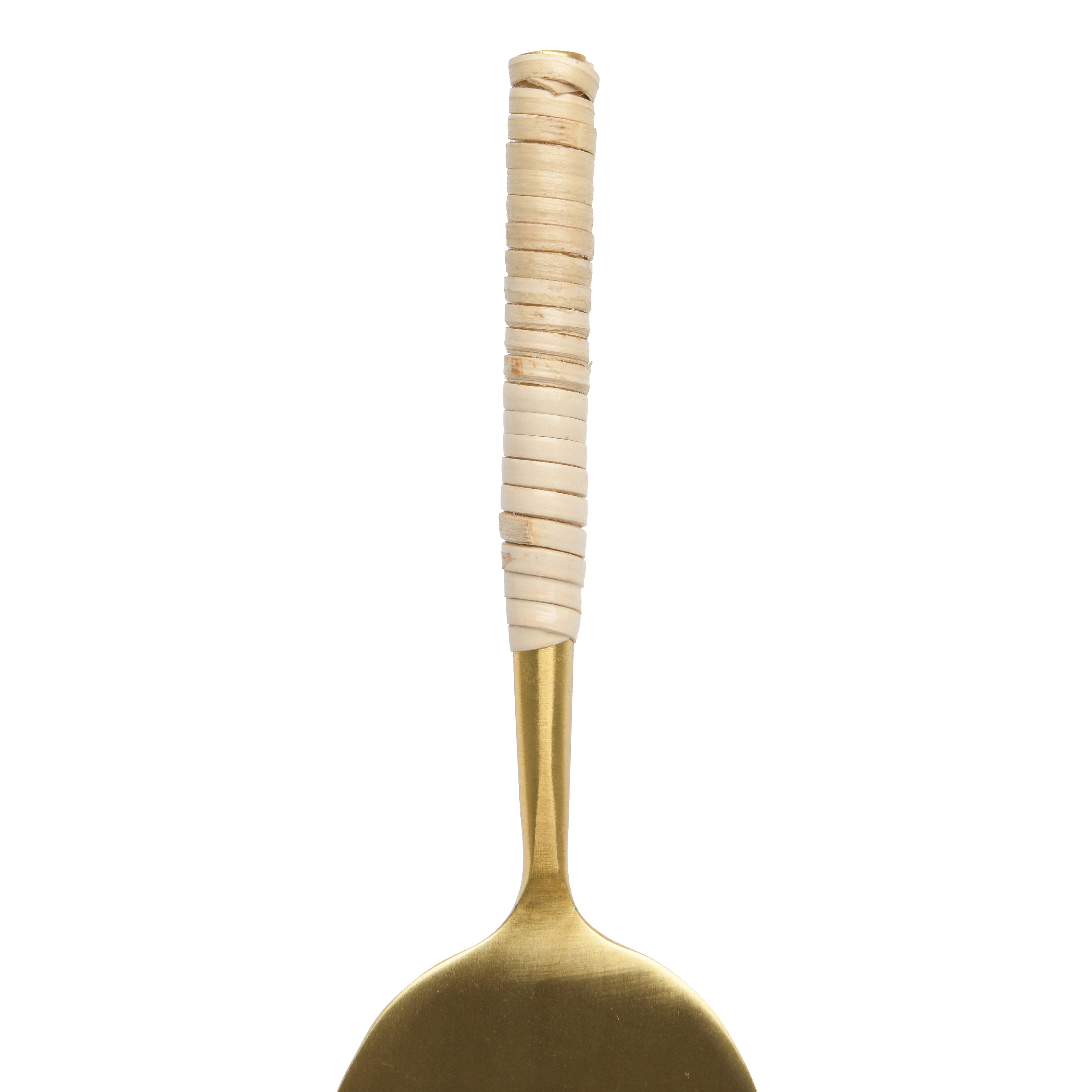 Gold Stainless Steel Cheese Servers with Woven Rattan Handles Set