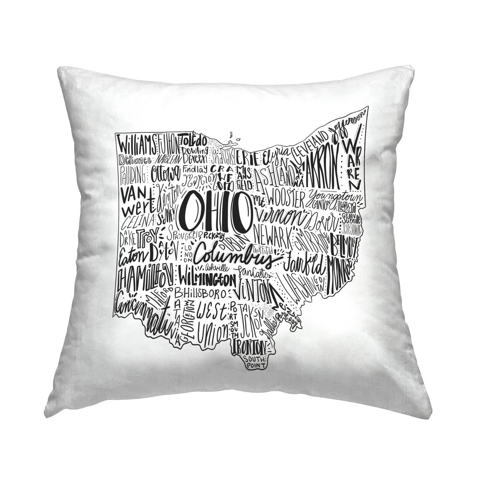 Stupell Industries Ohio State Typography Cities Map Shape Throw Pillow, 18" x 18"