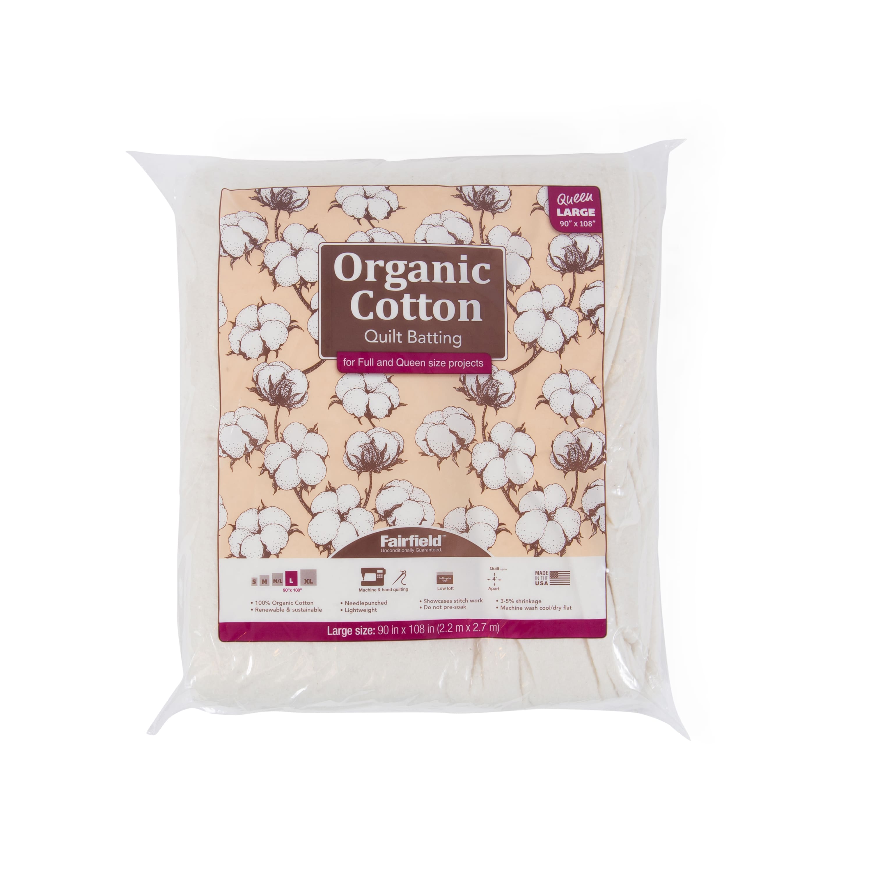 Fairfield&#x2122; Organic Cotton Quilt Batting, 90&#x22; x 108&#x22;