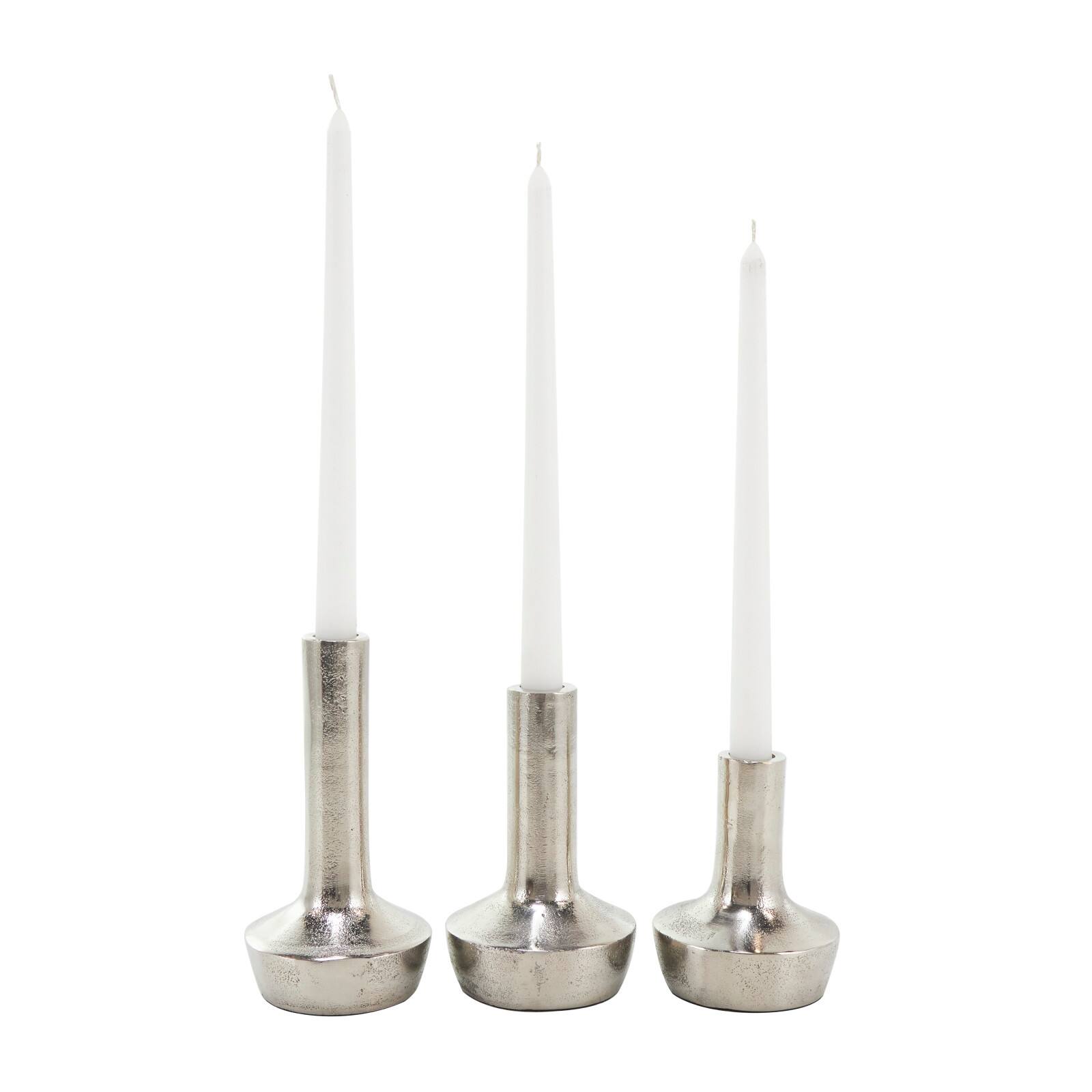 Silver Aluminum Candle Holder with Rounded Base Set
