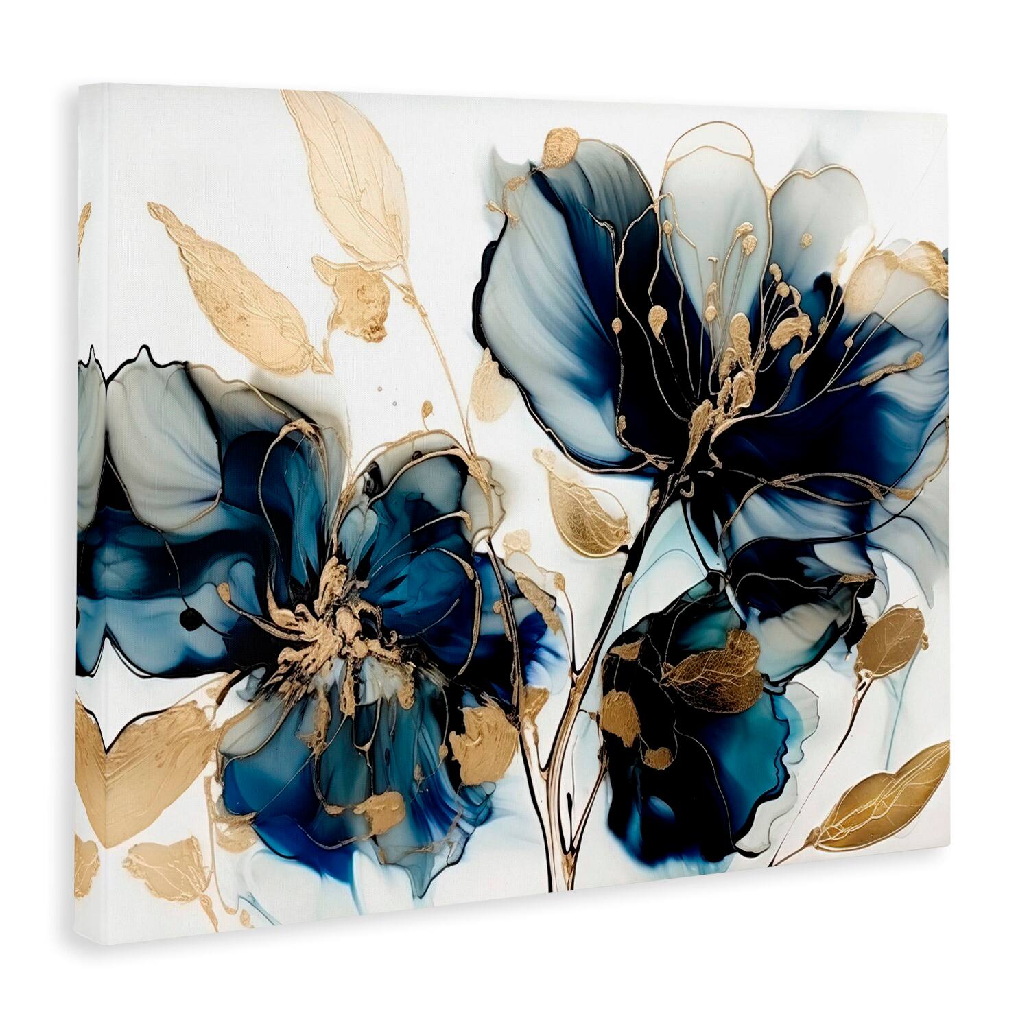 Stupell Industries Blue Swirling Modern Flowers Canvas Wall Art