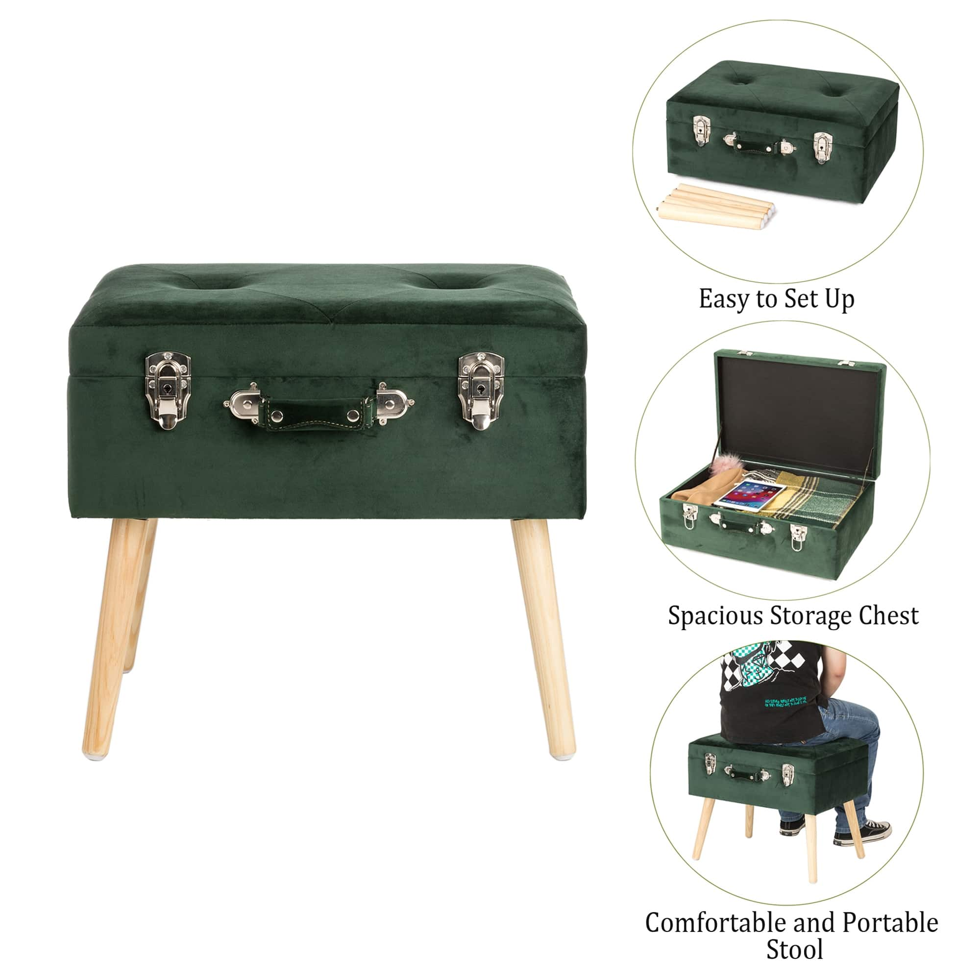 Glitzhome&#xAE; Velvet Upholstered Storage Stool