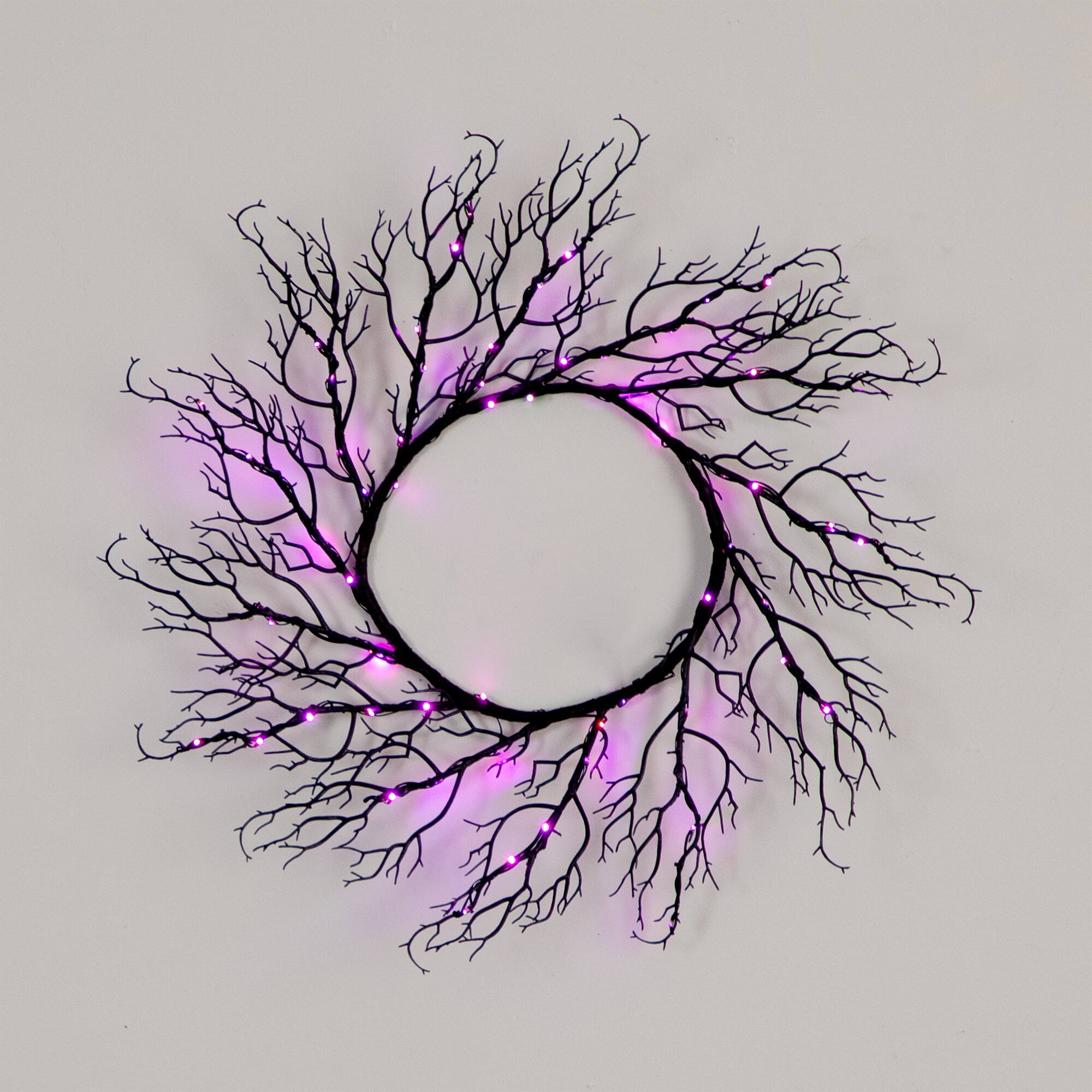 23" Pre-Lit Halloween Black Wreath