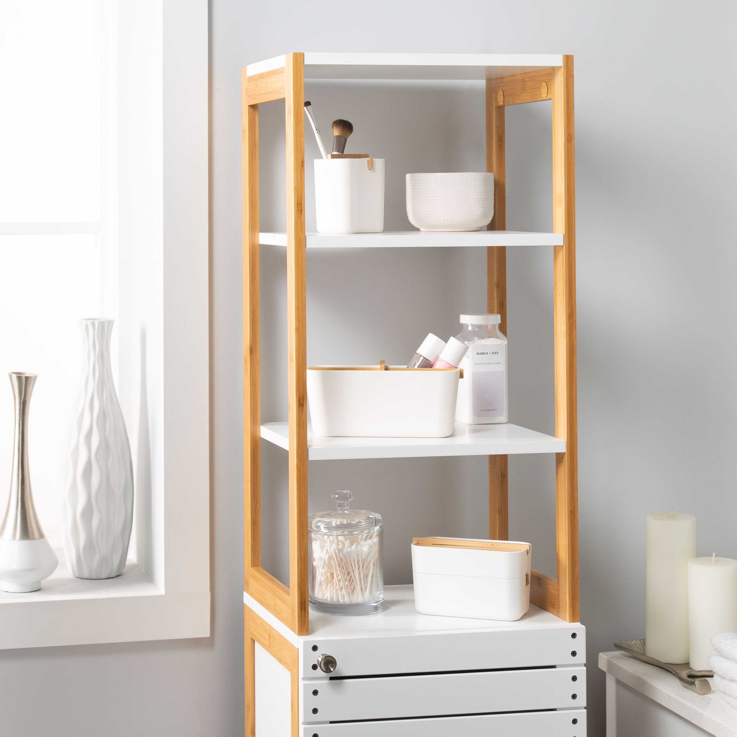 Organize It All Rendition 68" White 6-Shelf Bamboo High Cabinet