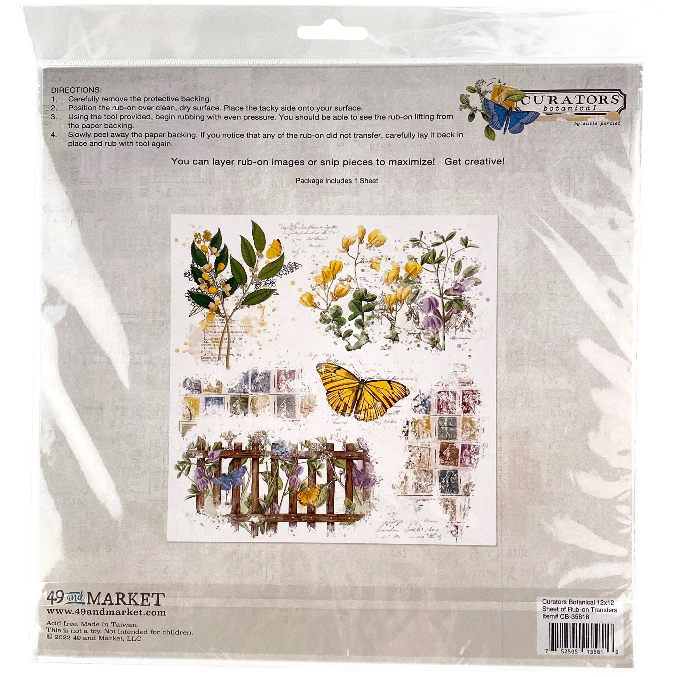 49 and Market Curators Botanical Rub-On Transfer Sheet | Michaels