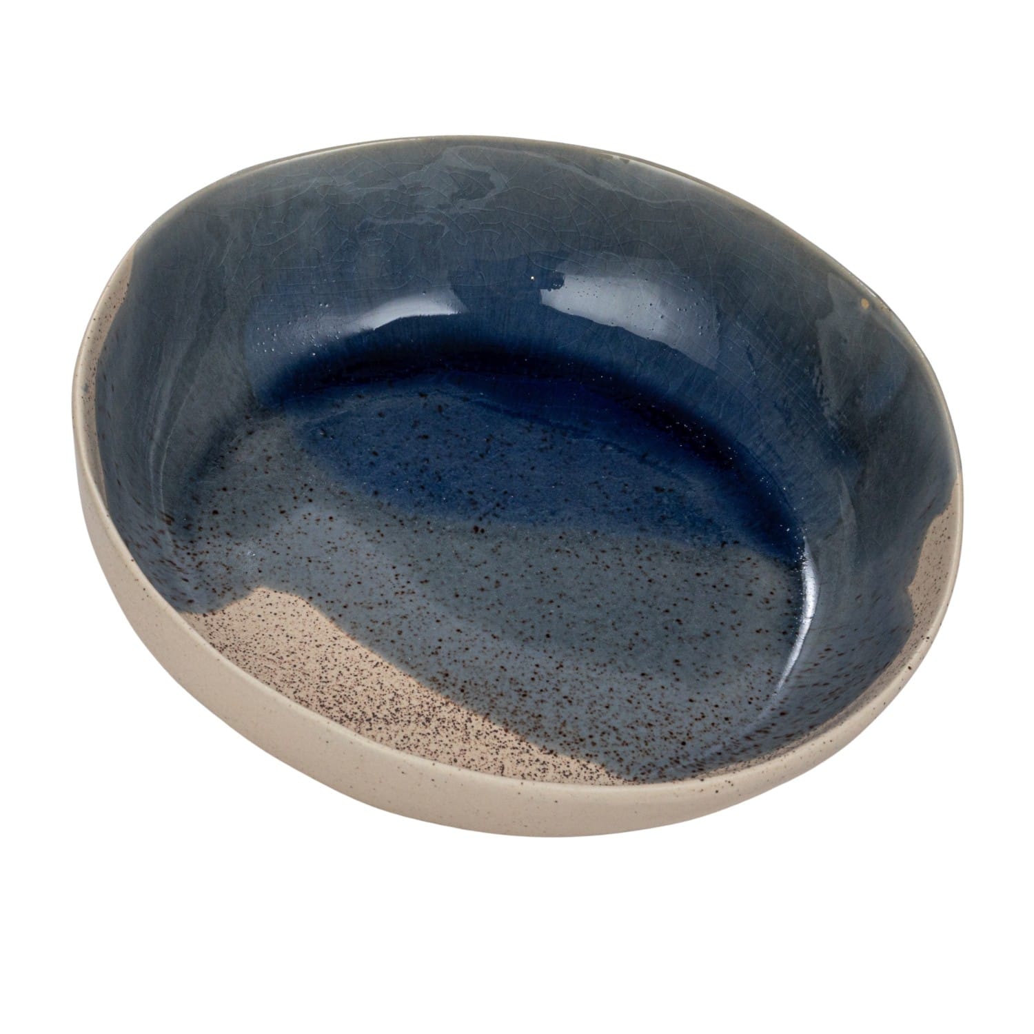 Hello Honey® 11" Blue & Cream Crackle Glaze Large Stoneware Serving Bowl