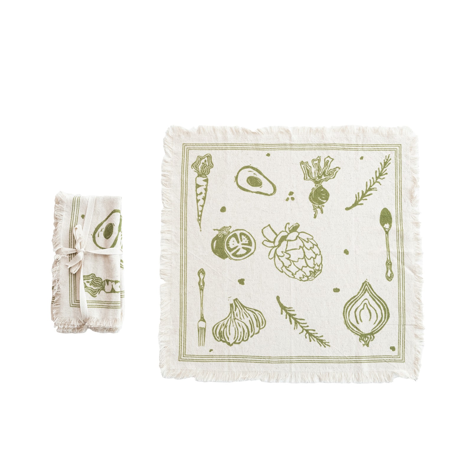 Hello Honey&#xAE; Green Vegetable Cotton &#x26; Linen Napkins with Fringe, 4ct.