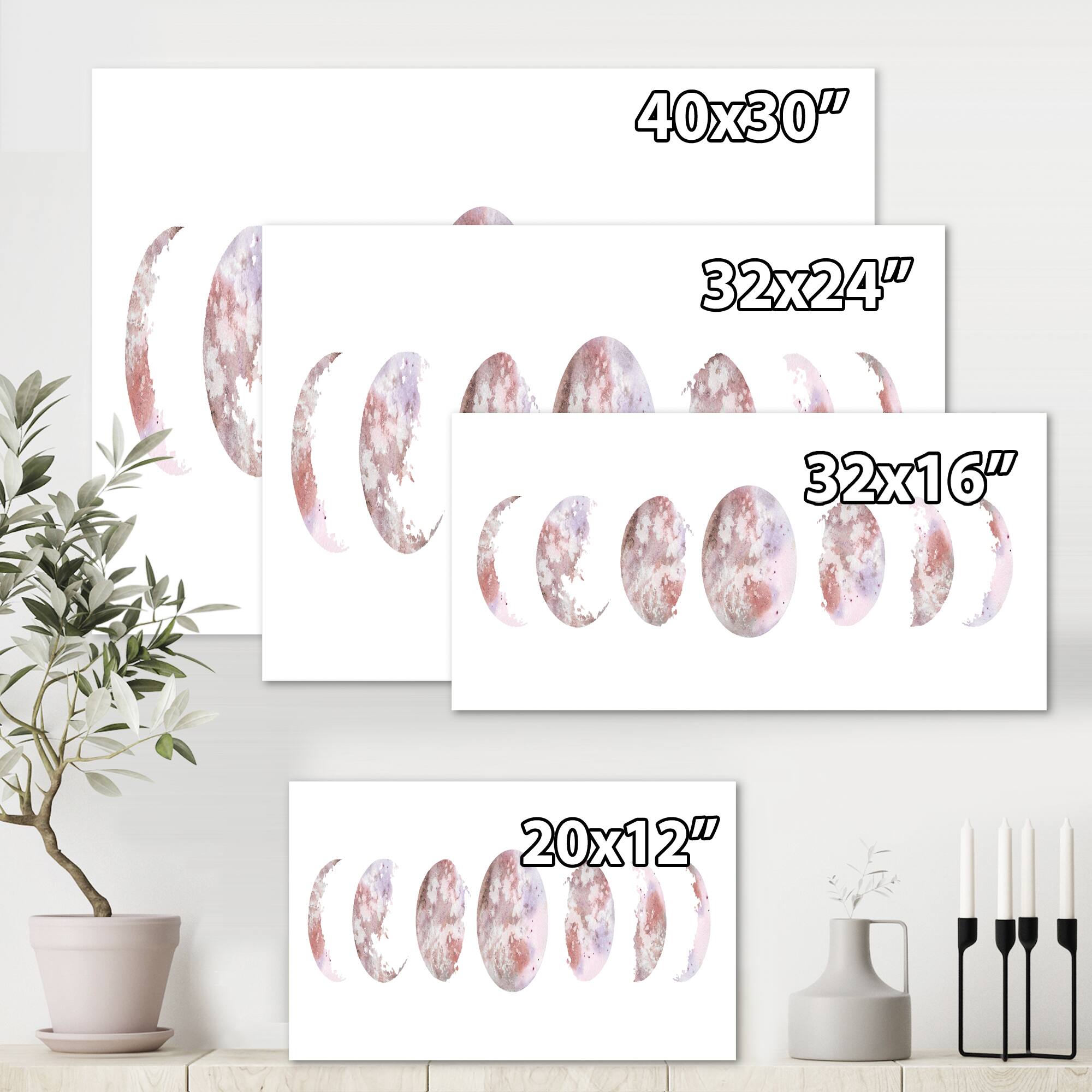 Designart - Moon Phases - Modern Canvas Wall Art Print