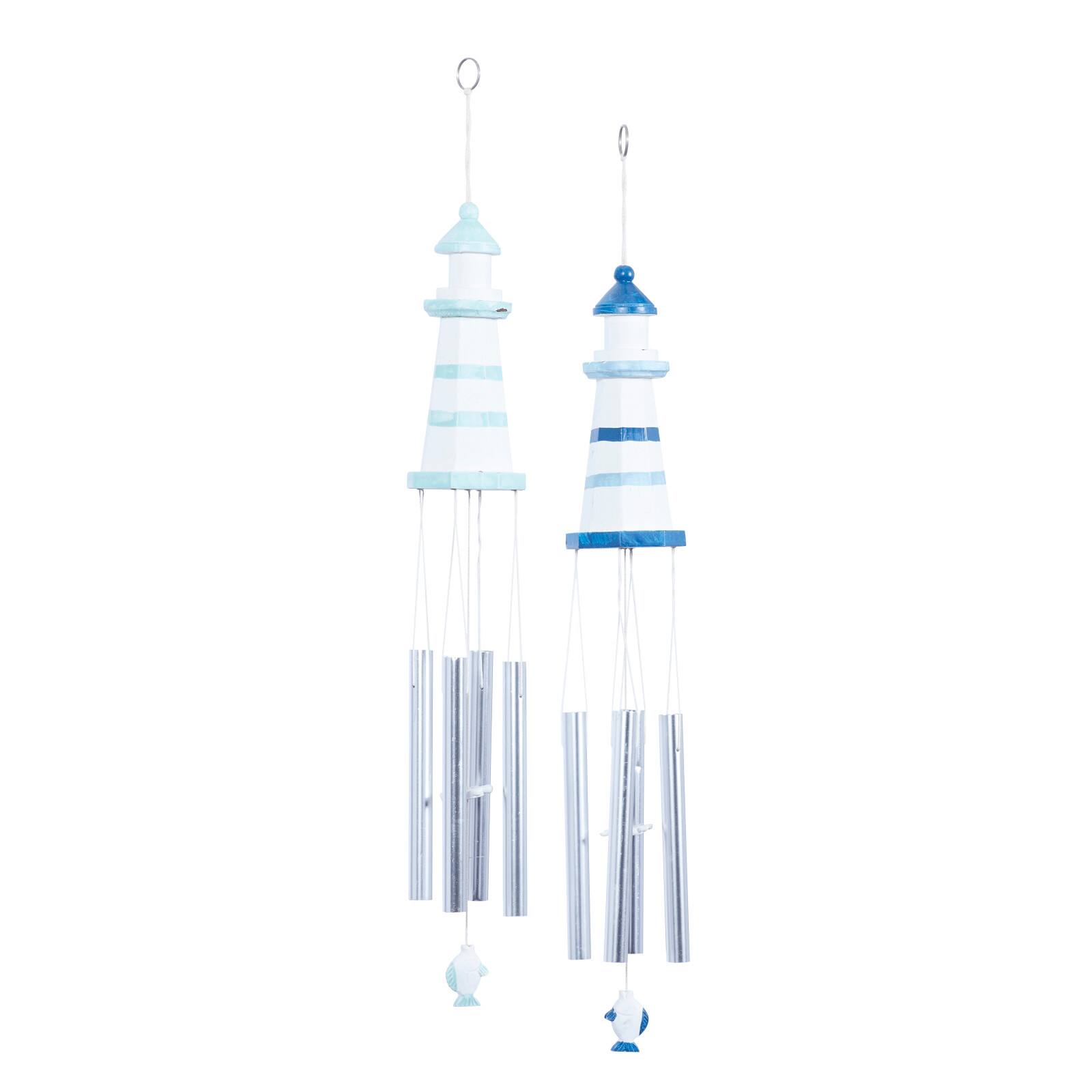 Set of 2 White Aluminum Coastal Wind Chimes, 4" x 30" Each