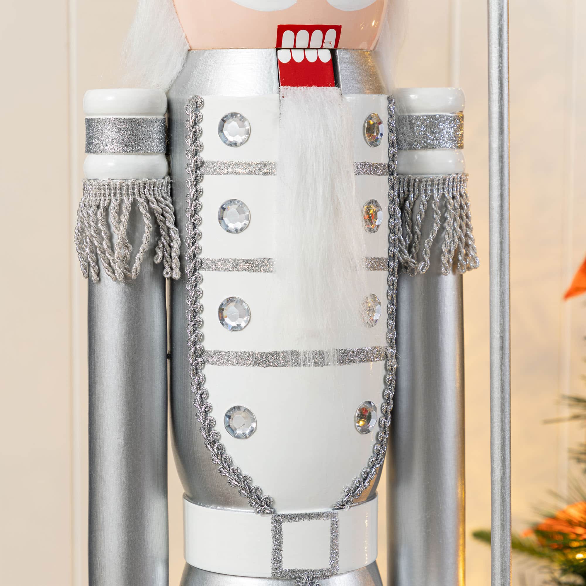 Glitzhome® 42"H Wooden Christmas Silver Dressed Soldier Nutcracker