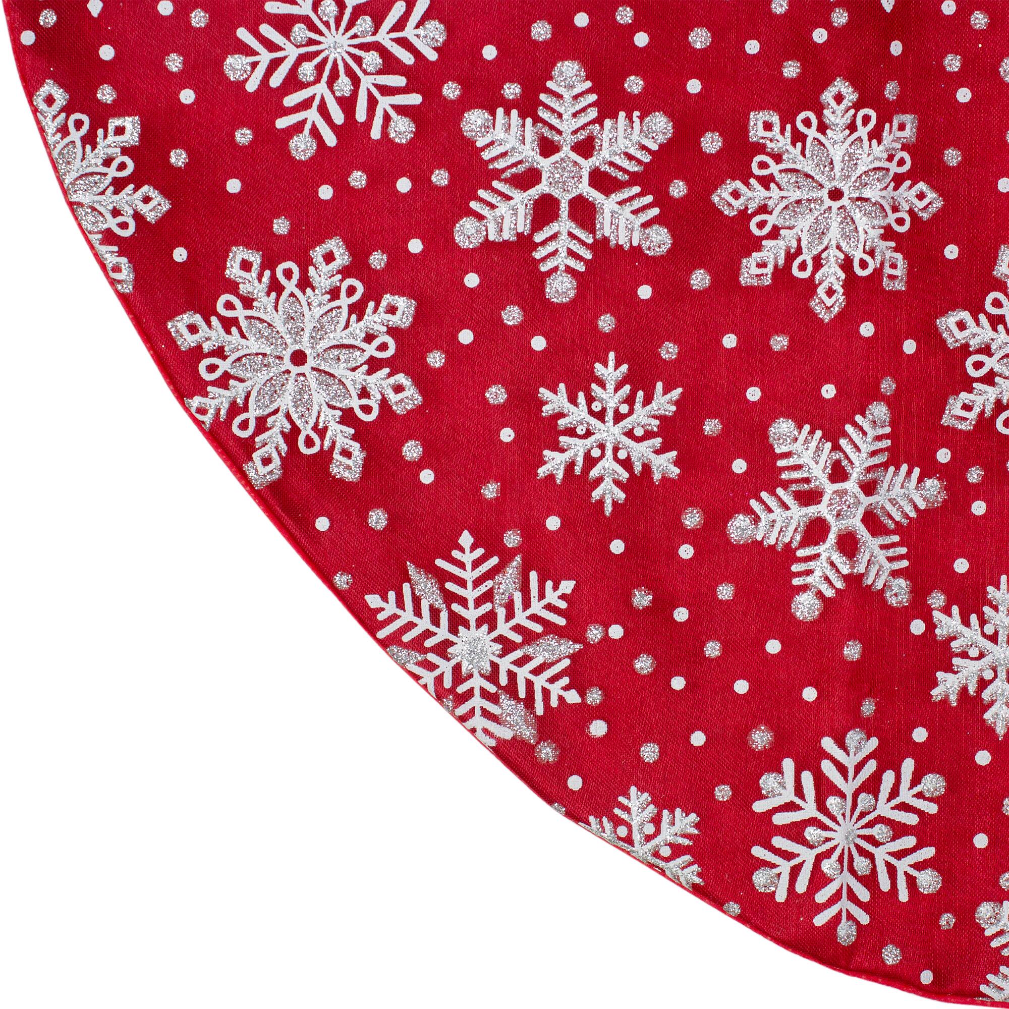20&#x22; Red &#x26; White Snowflakes with Silver Glitter Mini Tree Skirt