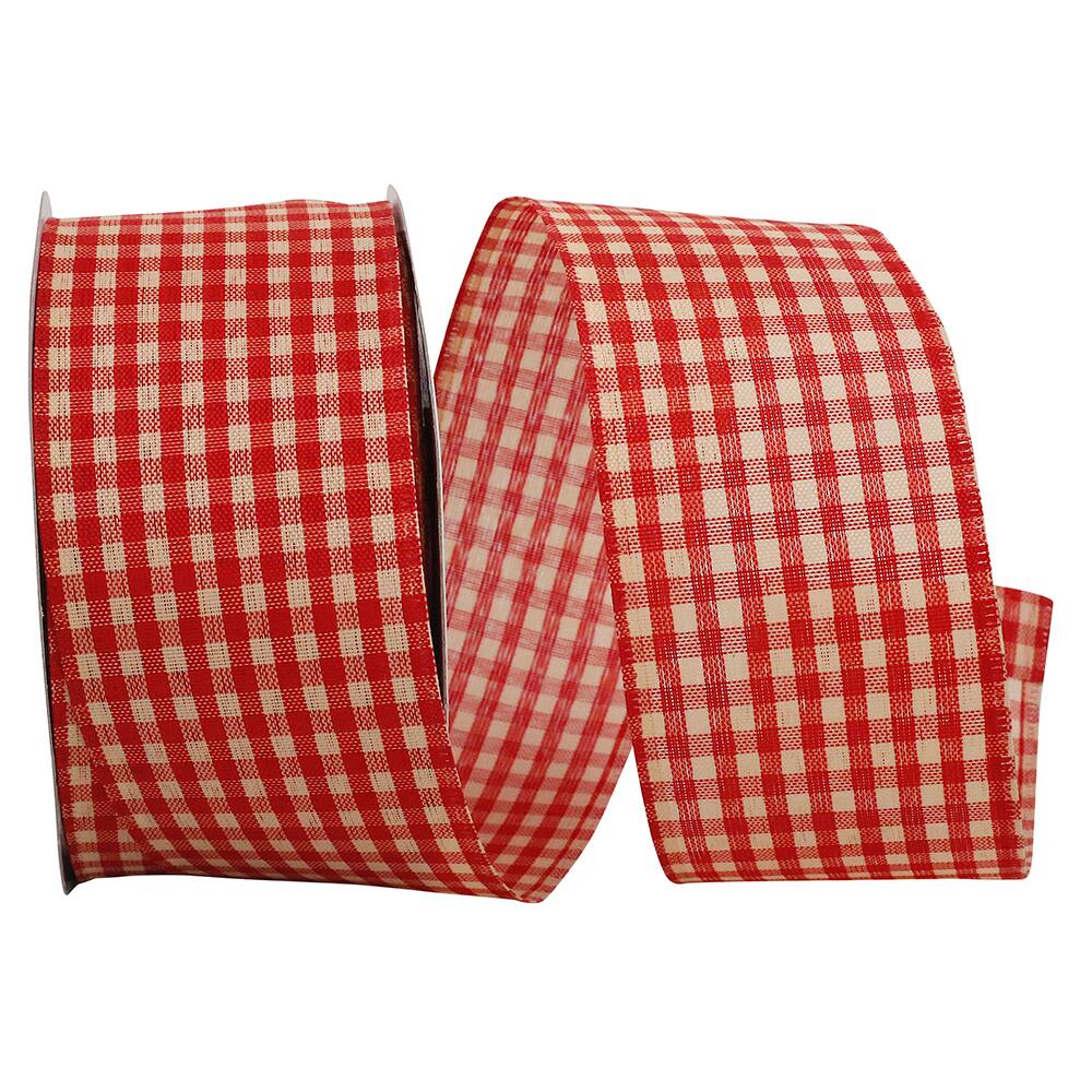JAM Paper 2.5" x 25yd. Red Tea-Dyed Gingham Wired Ribbon