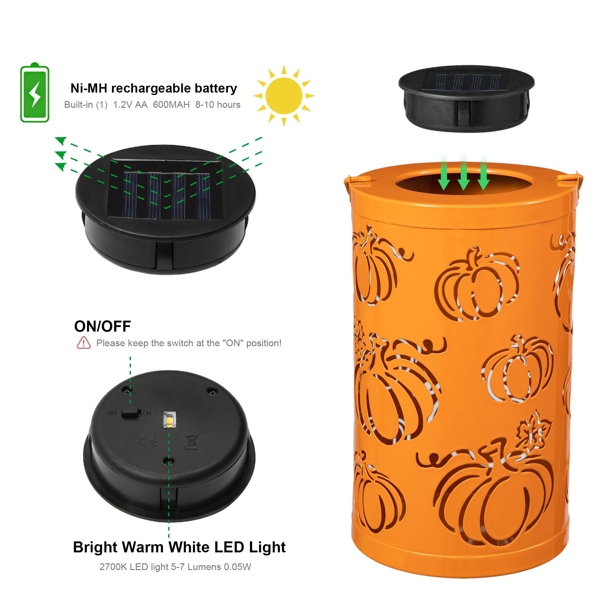Glitzhome&#xAE; 10.75&#x22; Fall Metal Pumpkin Solar Powered LED Lantern
