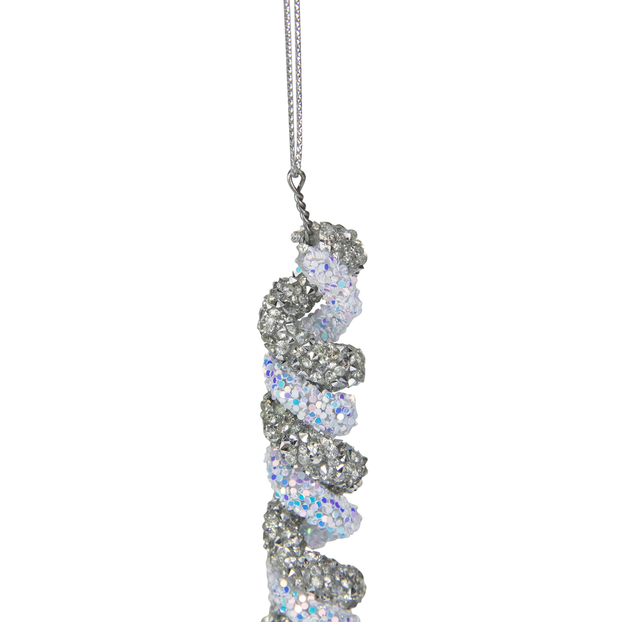 Glitter Spiral Twist Icicle Christmas Ornament - 7" - Silver and Blue