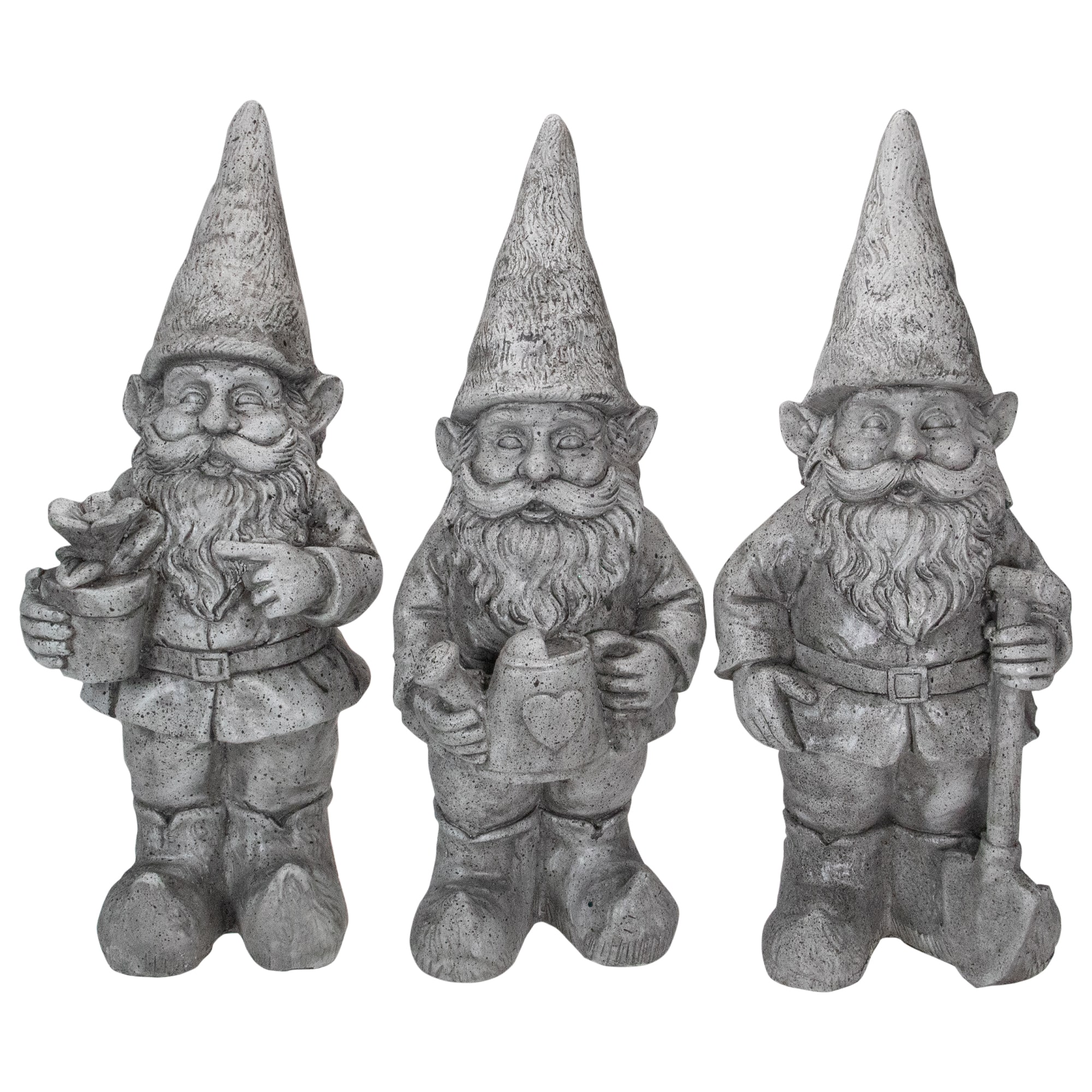 15.75" Gray Gardening Garden Gnomes Outdoor Statues Set