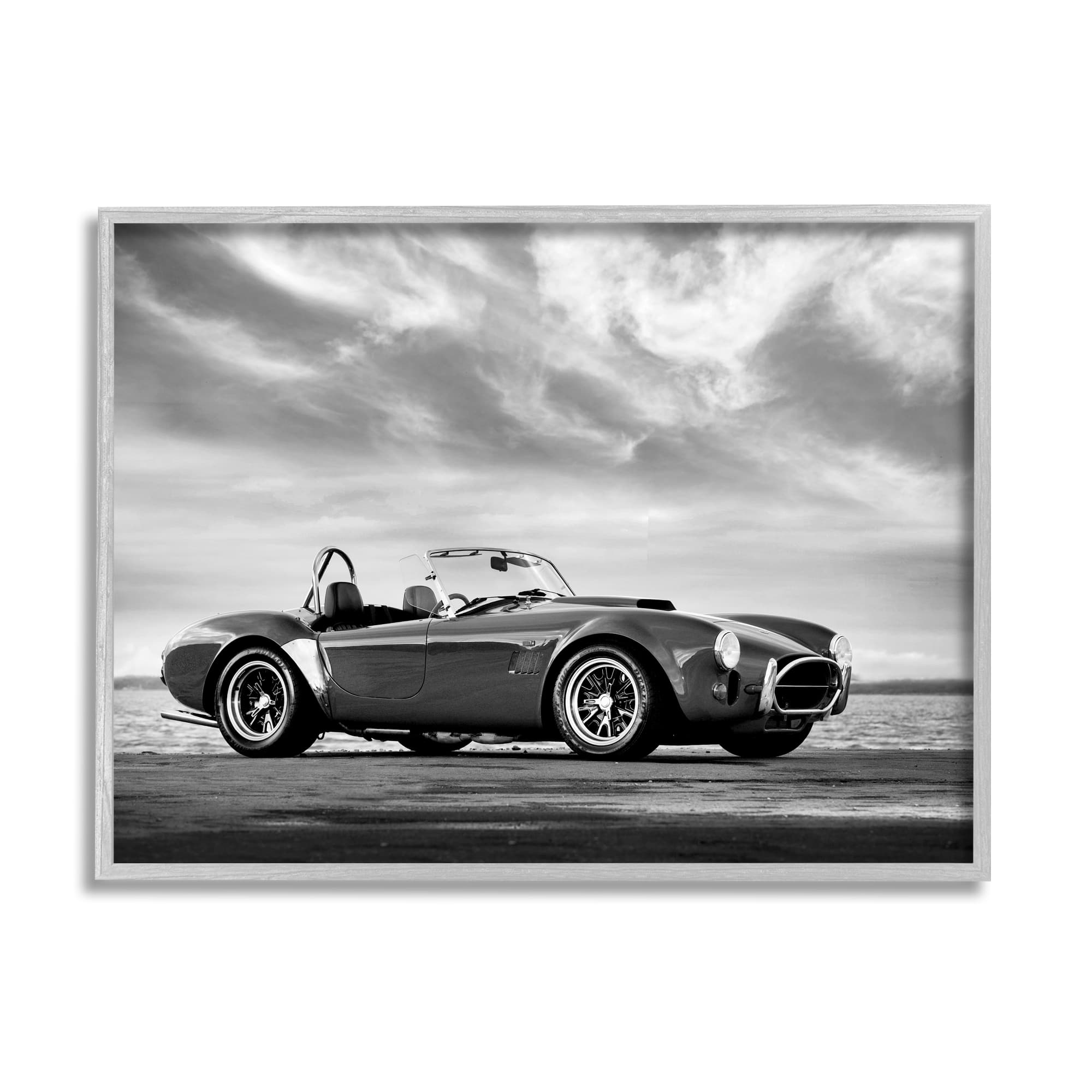 Stupell Industries Vintage Sports Convertible Car Beach Photography Black White Framed Wall Art