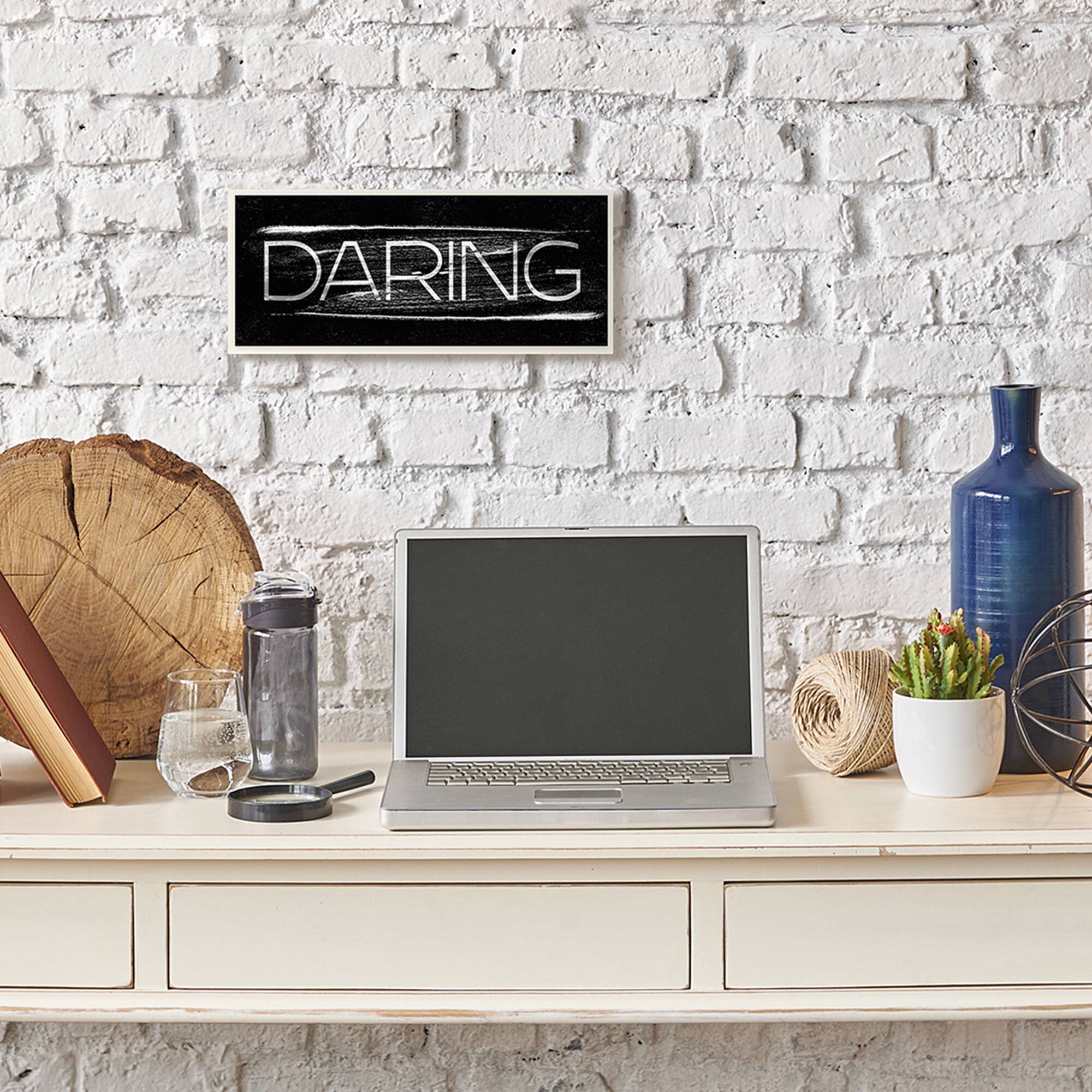 Stupell Industries Bold Daring Text Black White Paint Stroke Inspired, 7" x 17"